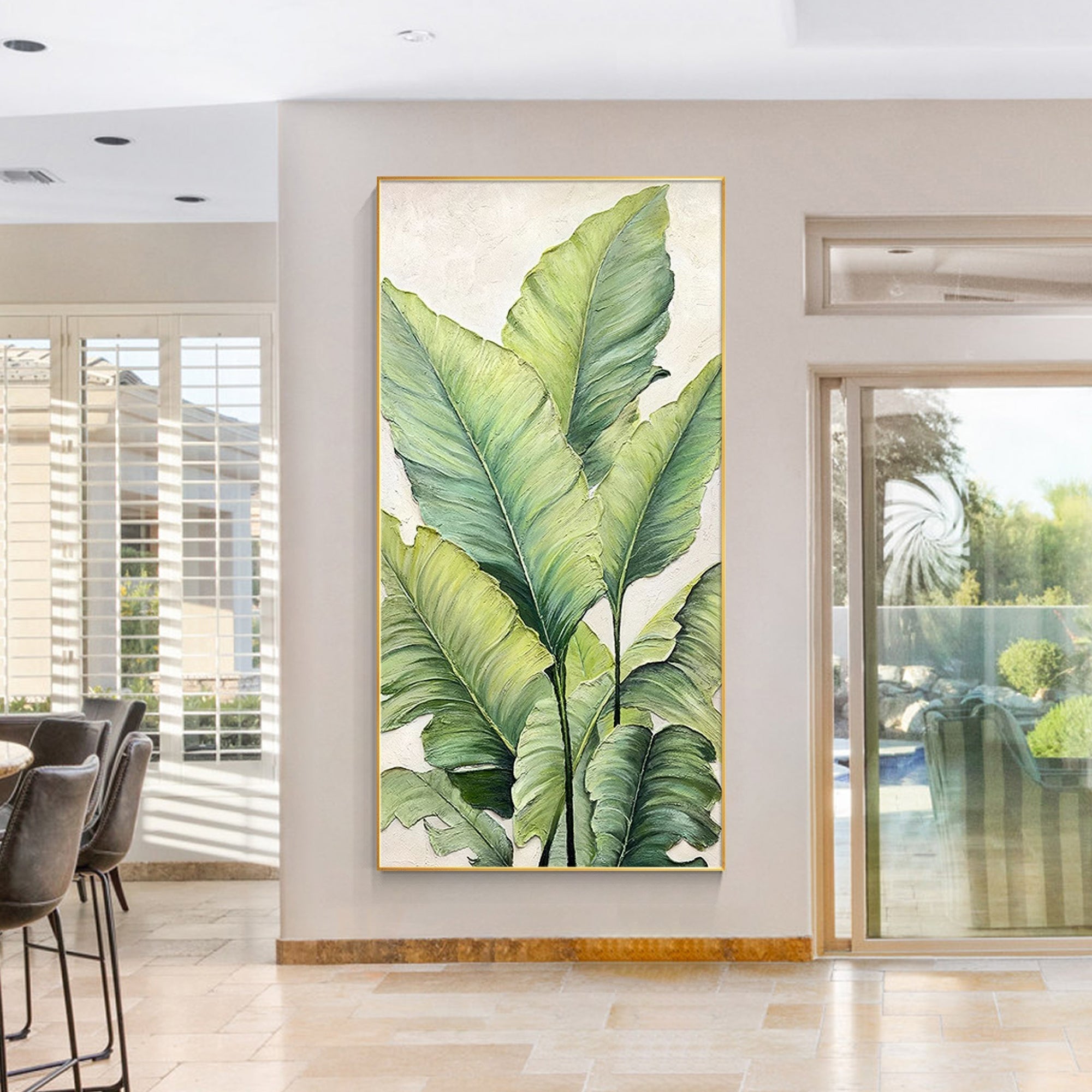 large vertical leaf art for entryway decor