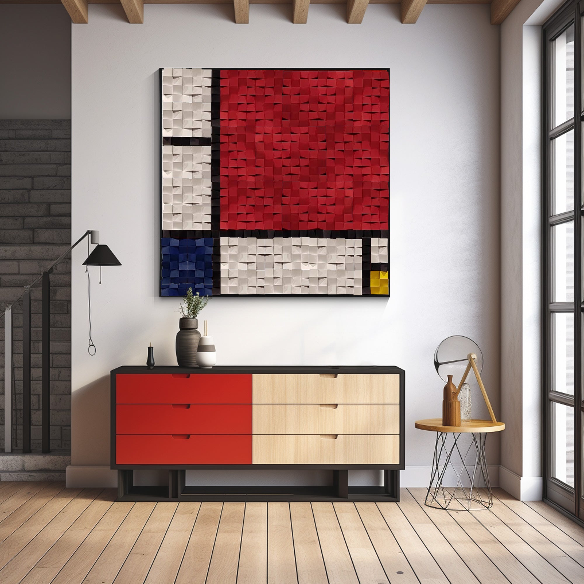 Wood Handmade Painting with Warm Style in Red