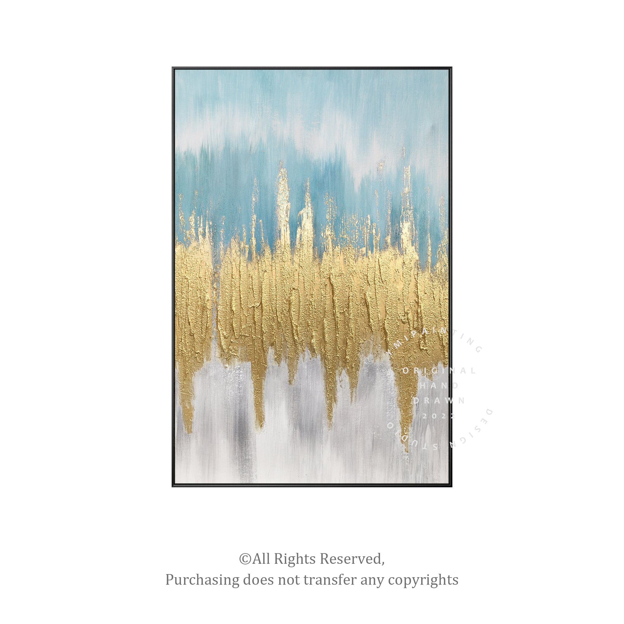 Gold Blue Abstract Ocean Wall Art