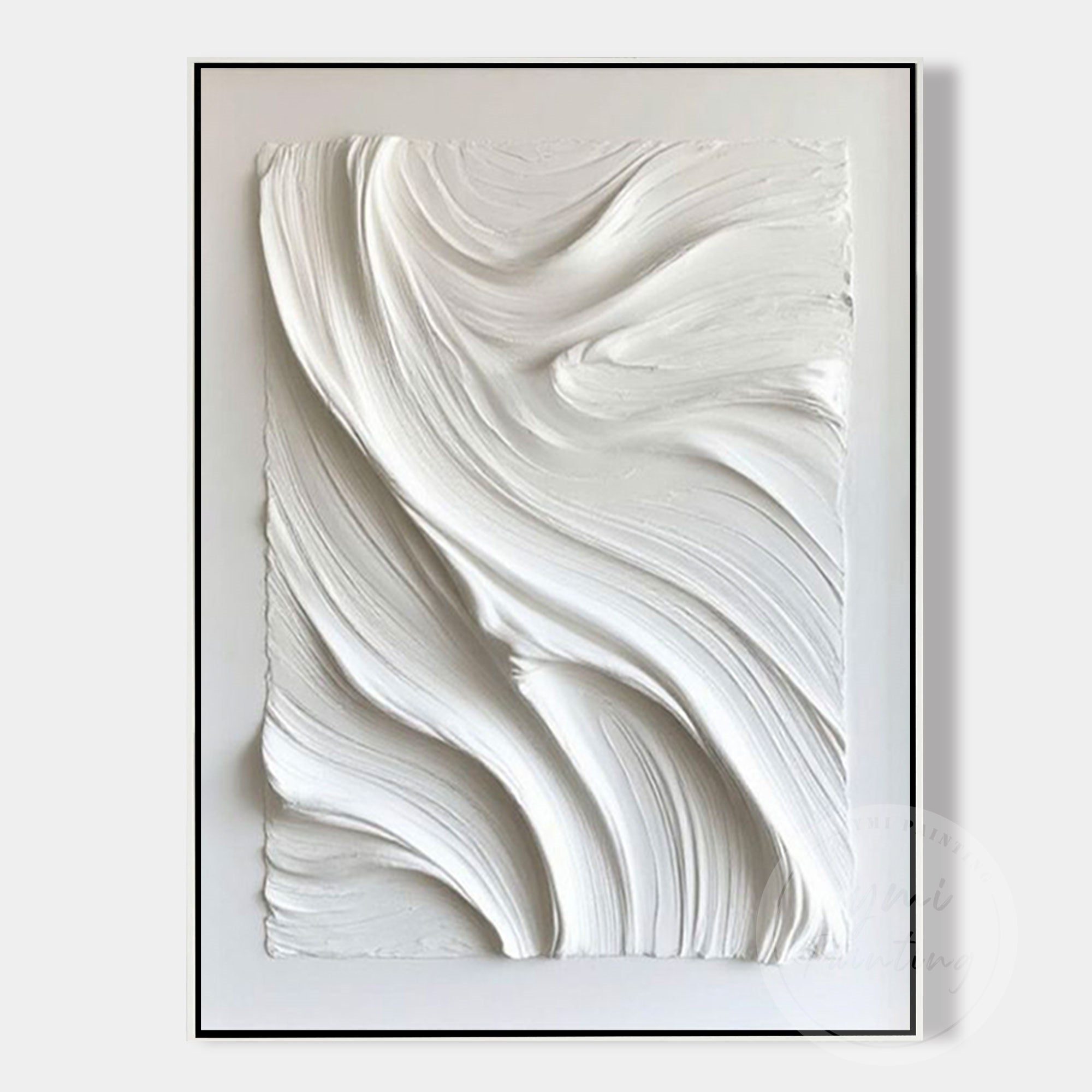 Abstract minimalist sculpture painting in soft white texture