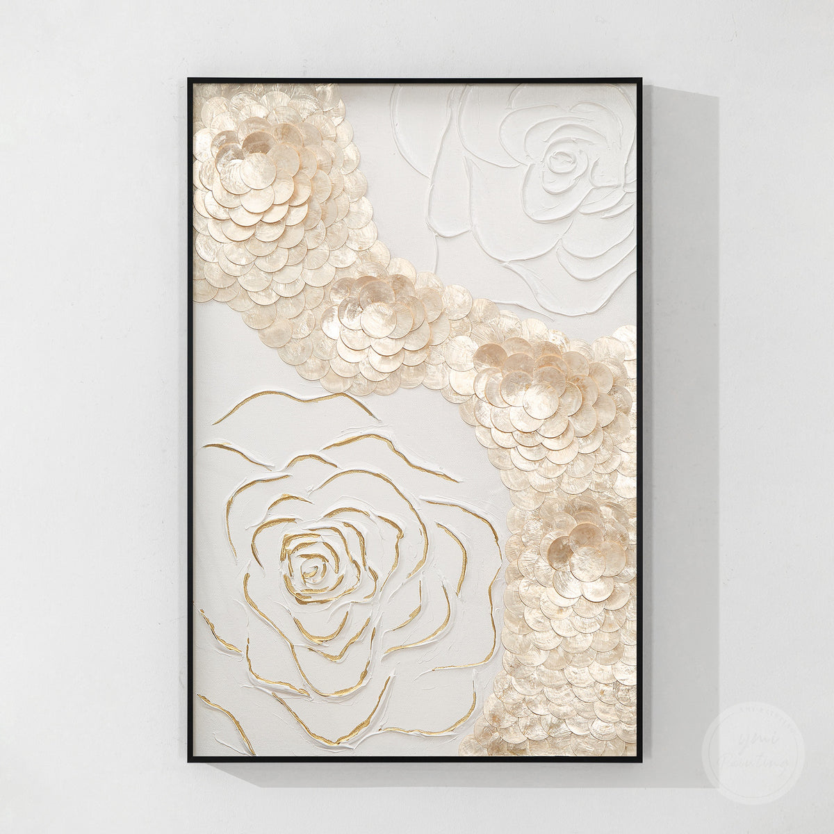 Coastal seashell wall decor featuring natural Capiz shells and floral details