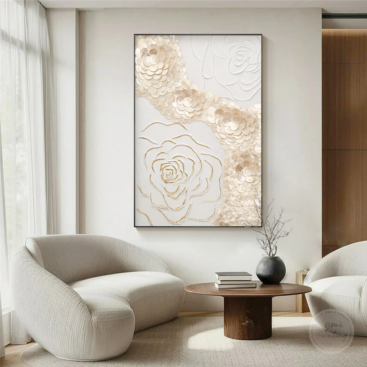 White Capiz shell flower artwork for modern coastal wall decor