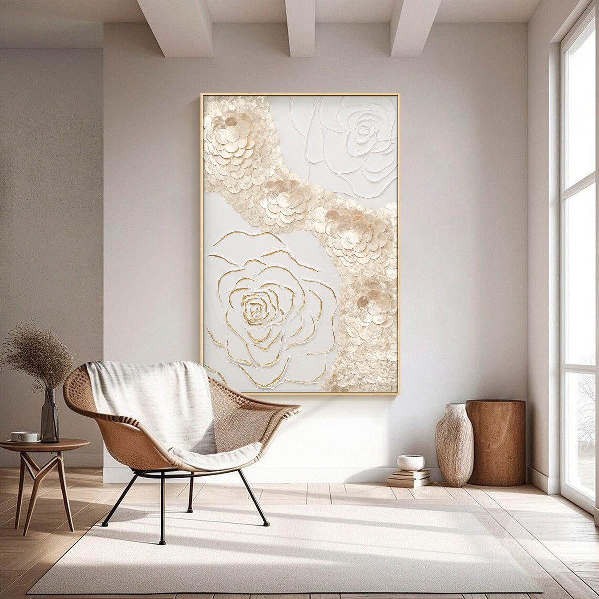 Handmade seashell flower shadow box artwork for living room decor