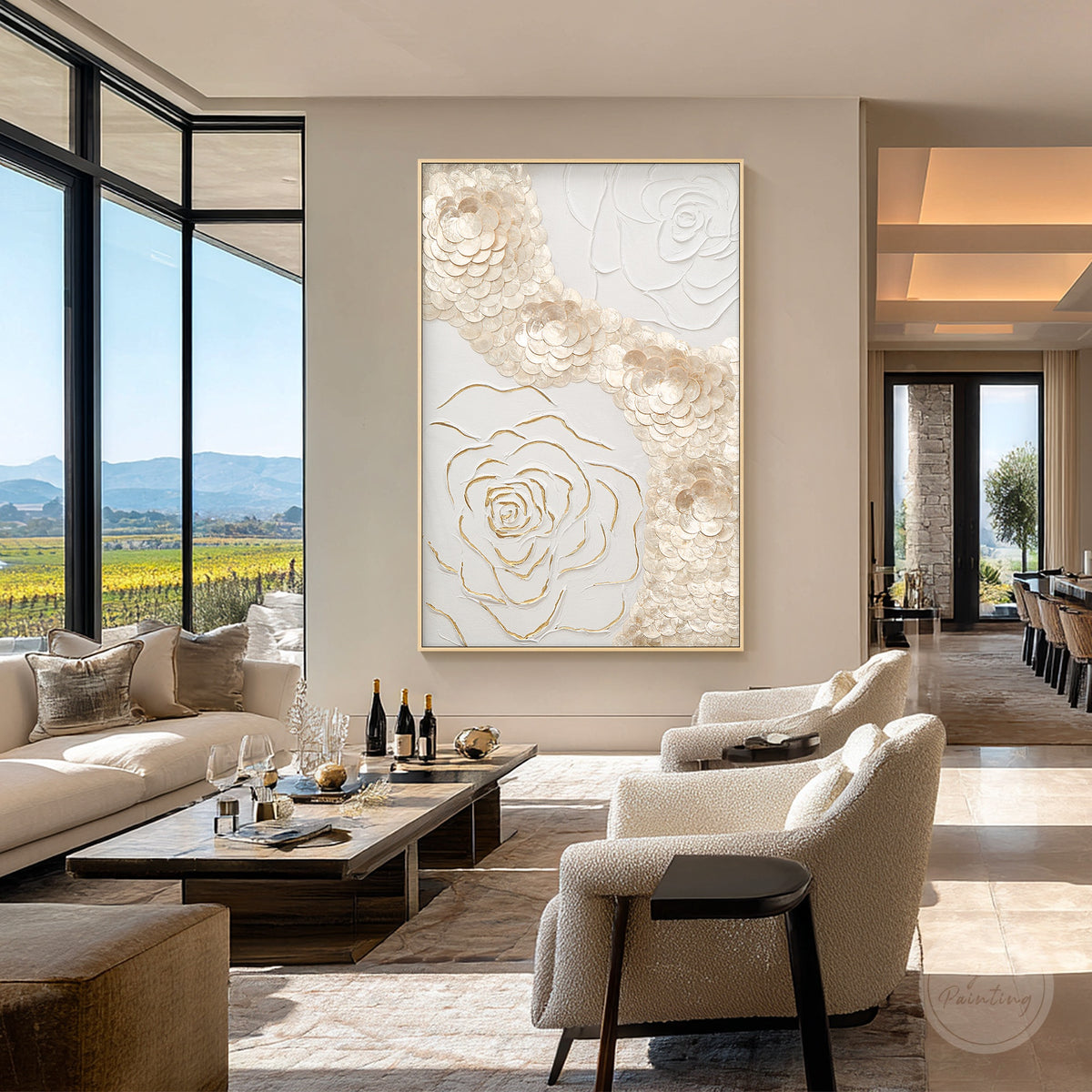 Handcrafted Capiz shell flower wall art with natural seashell texture