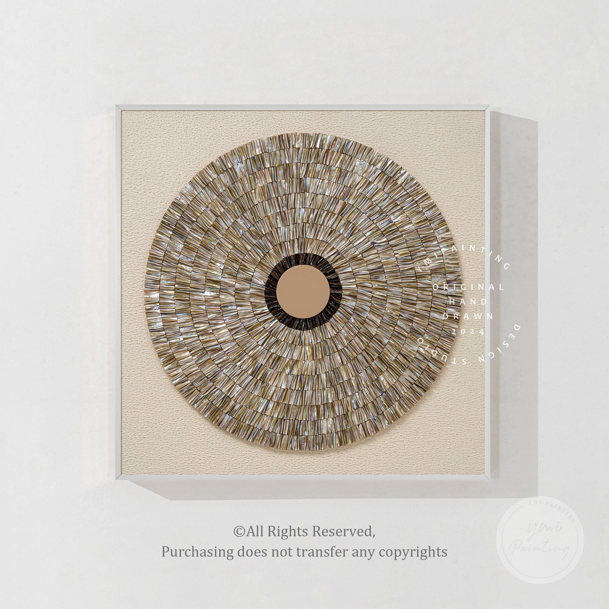 Large beige shell painting, perfect for living room or hallway focal points.