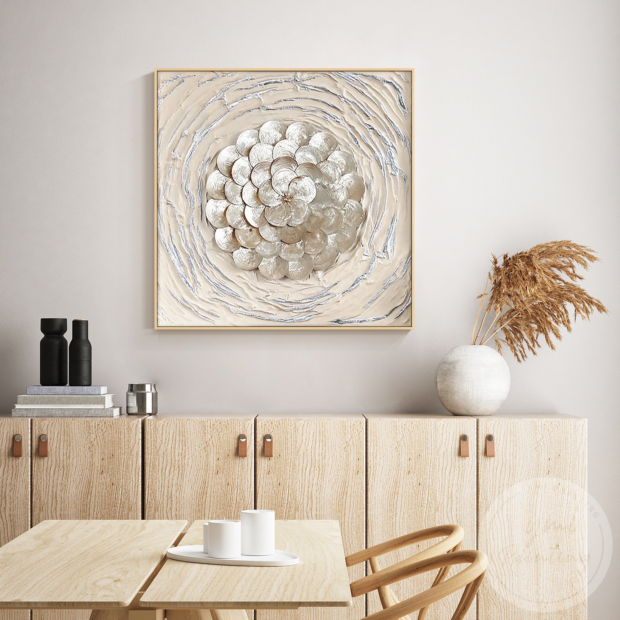 Statement shell flower wall art combining natural textures and luxury coastal style
