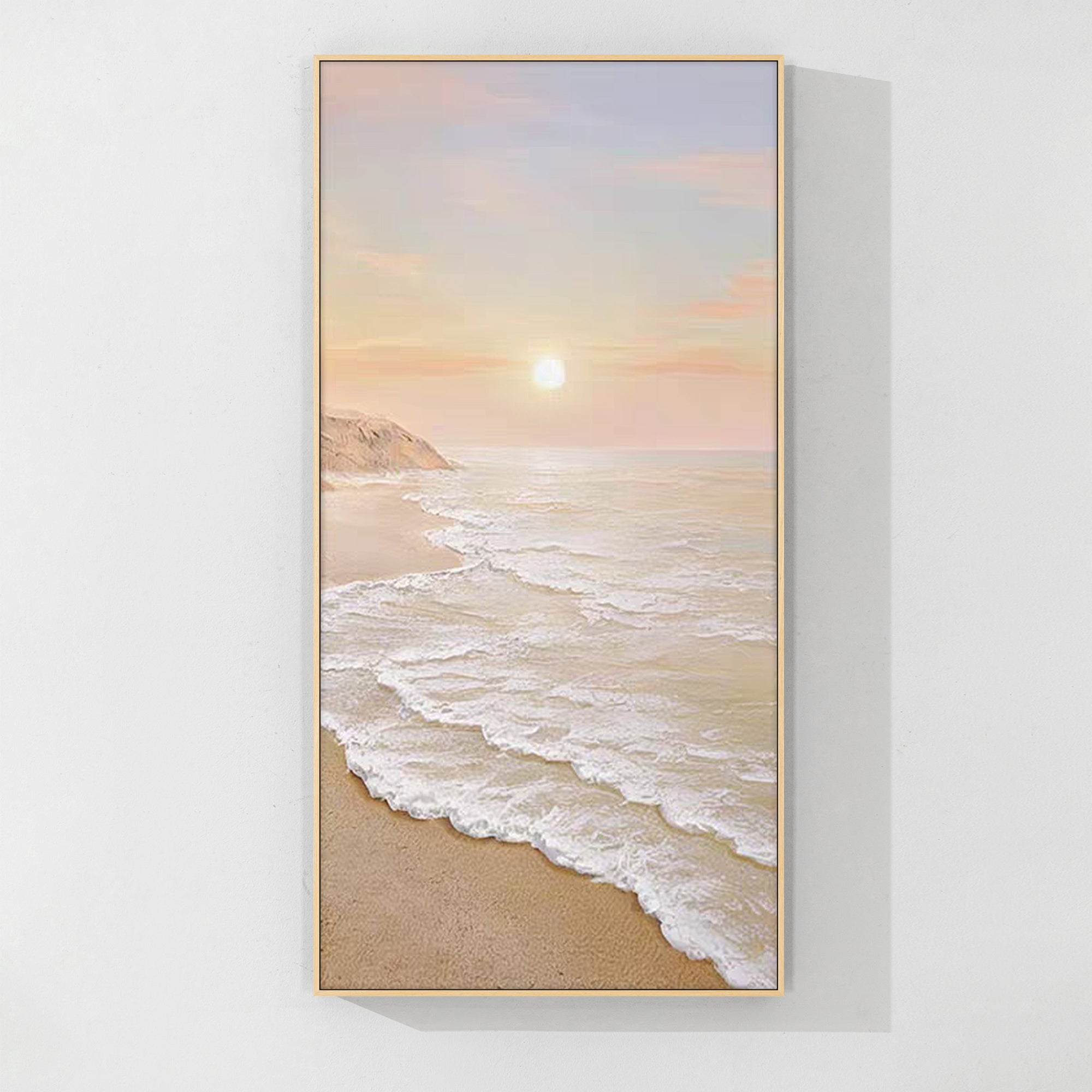 3D textured ocean waves wall art with sunset colors, ideal for adding a calming, beach-inspired vibe to living rooms or offices.