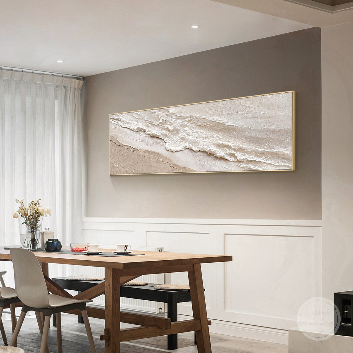 Horizontal cream ocean canvas with a sandy beige shoreline 