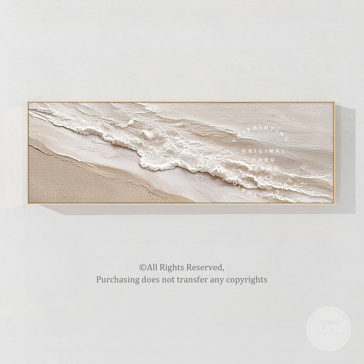 Contemporary neutral ocean artwork with textured shoreline details