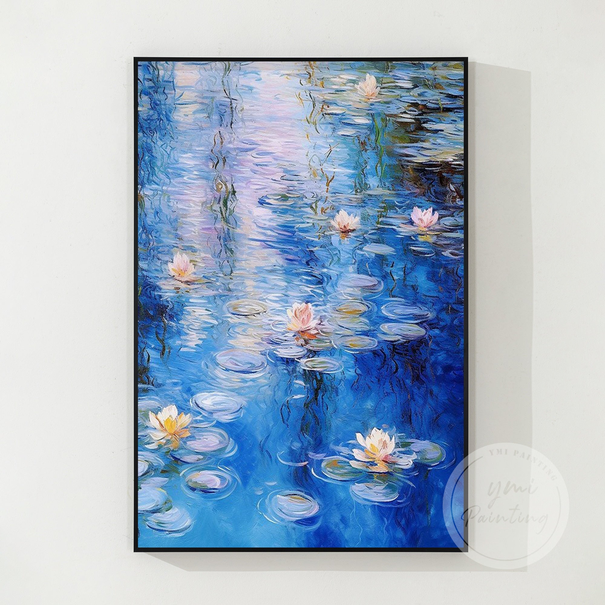 Framed Monet-style oil painting for modern interiors.