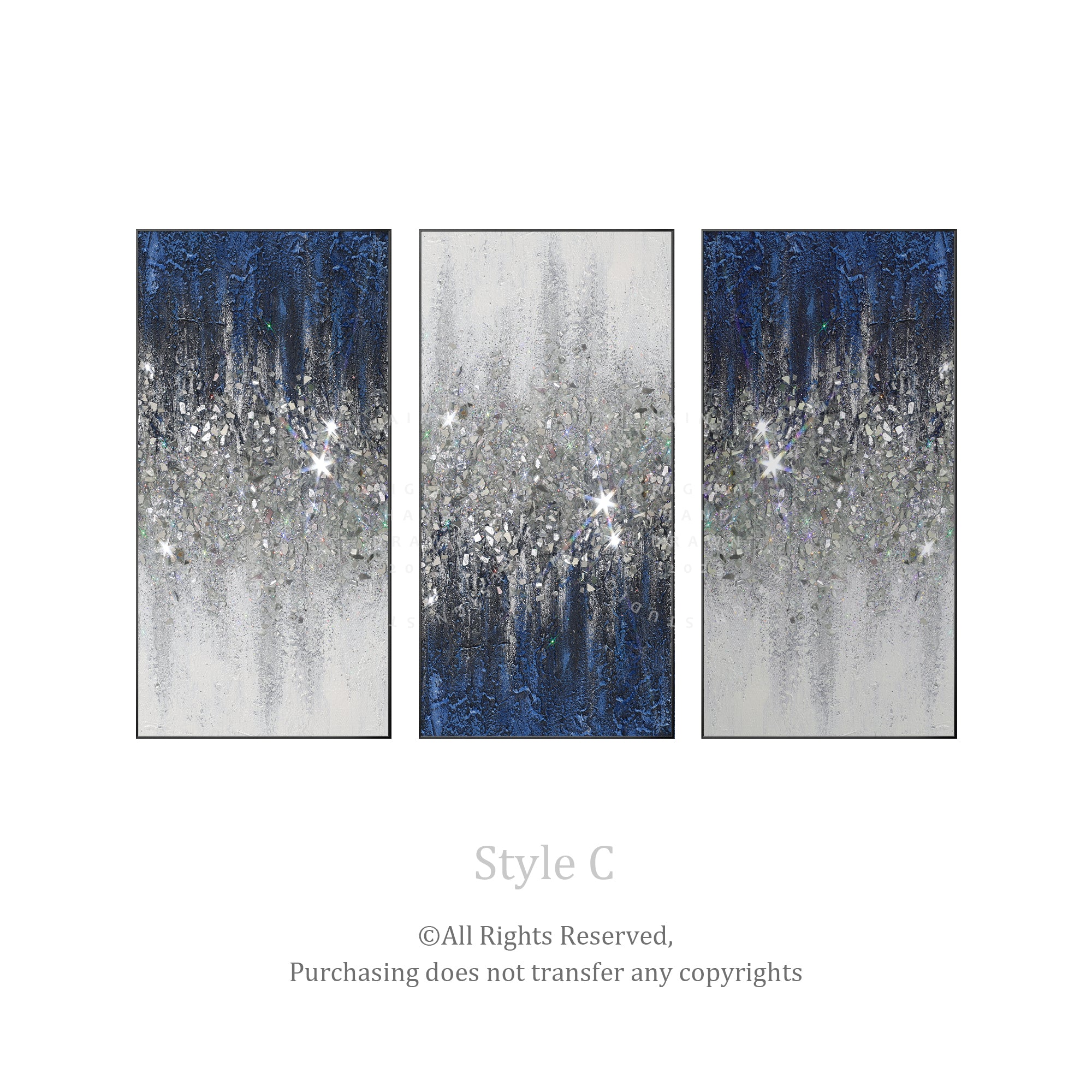 Navy Silver Sets of 3 Glitter Art
