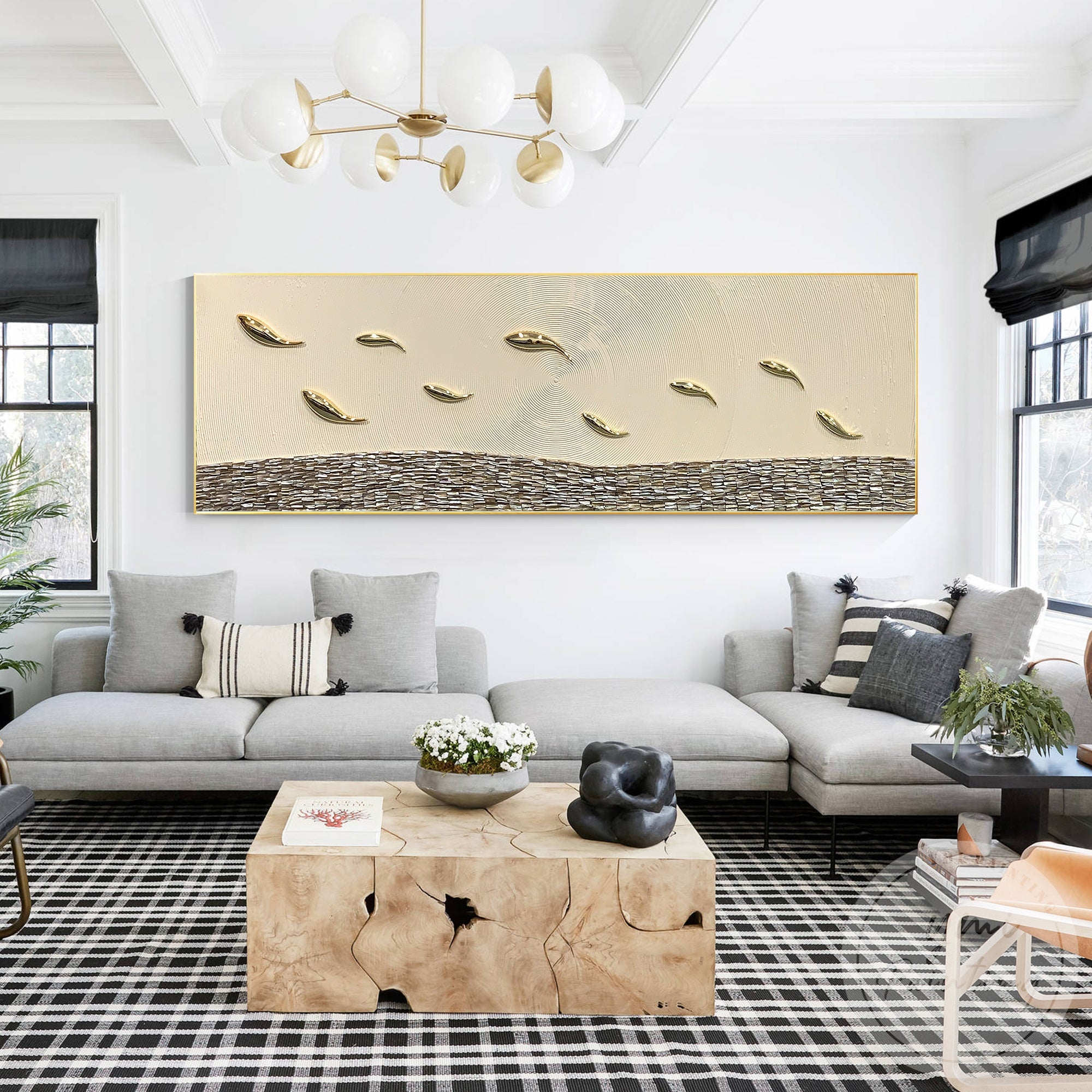 Gold fish ocean inspired wall decor contemporary interior