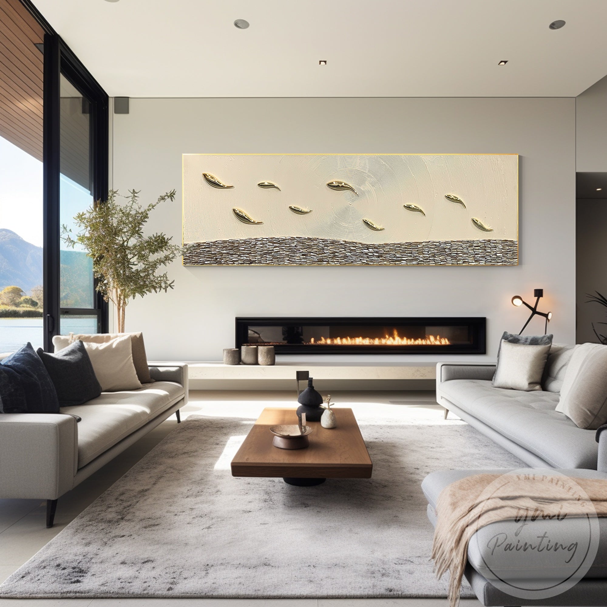 Modern gold fish wall art for living room and bedroom
