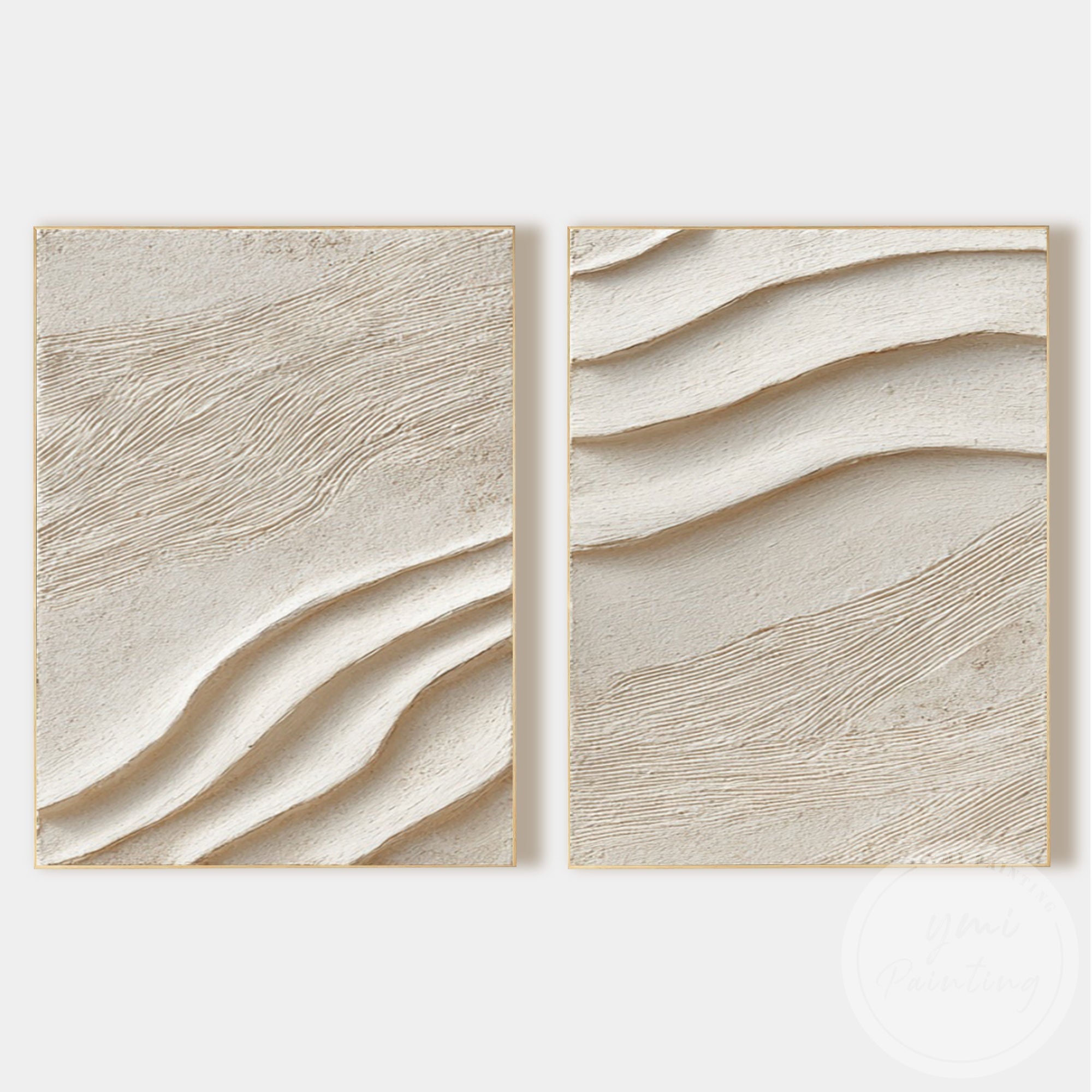 Organic wave relief wall art set with natural beige tones