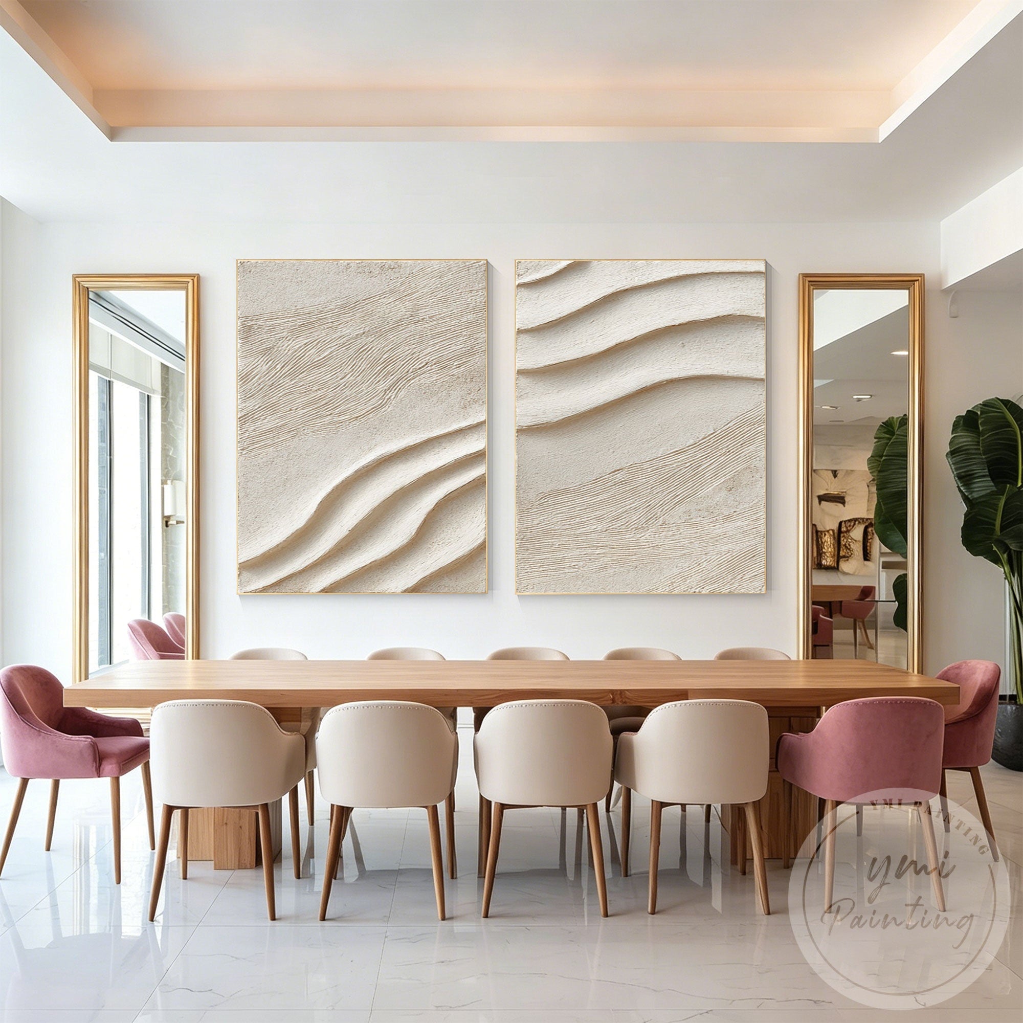 Beige 3D wave artwork for modern neutral interior design