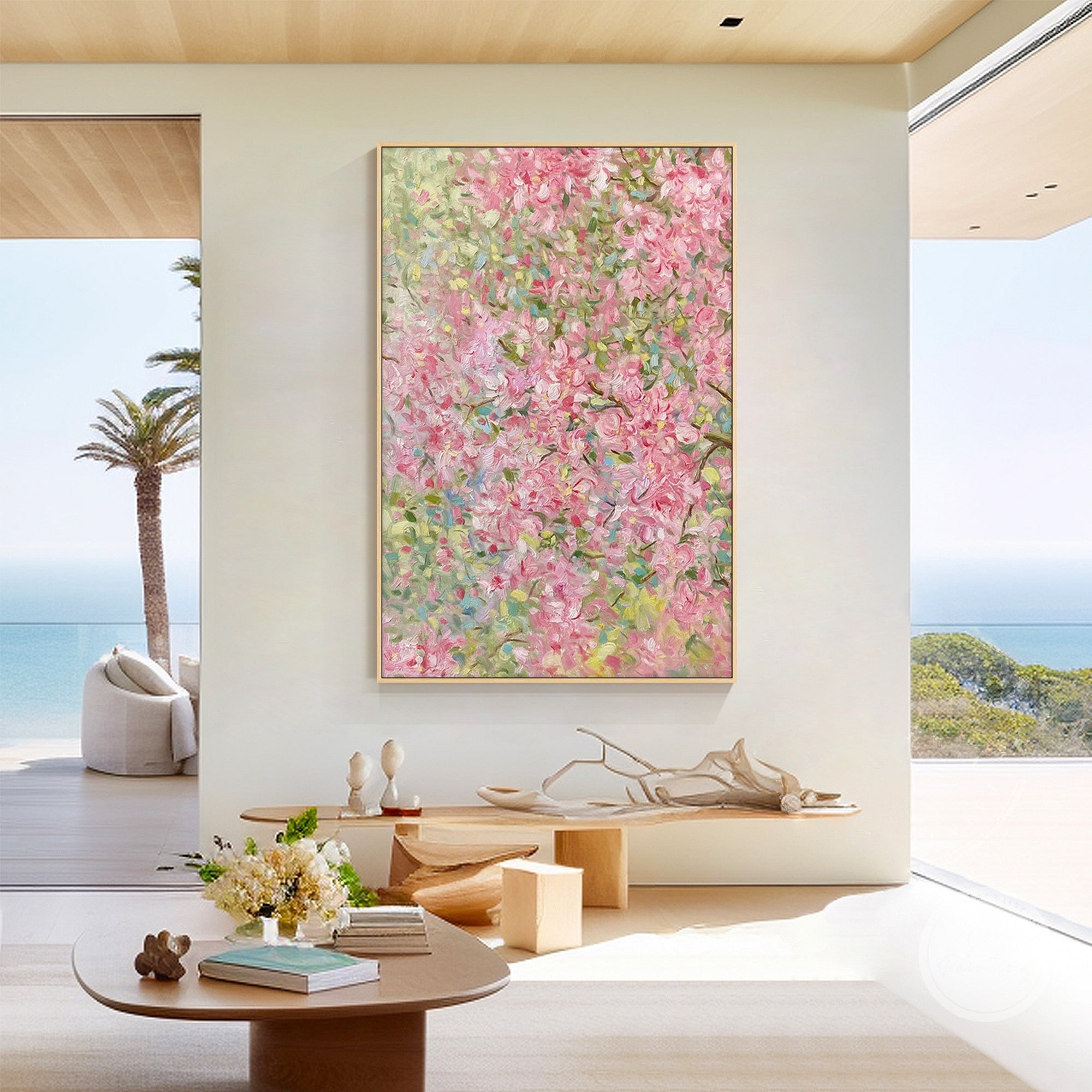Textured floral painting in impressionist style, ideal for home or office decor.