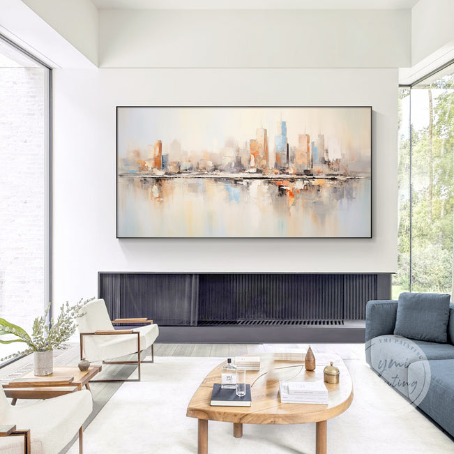 Soft skyline wall art of Houston with dreamy urban texture.