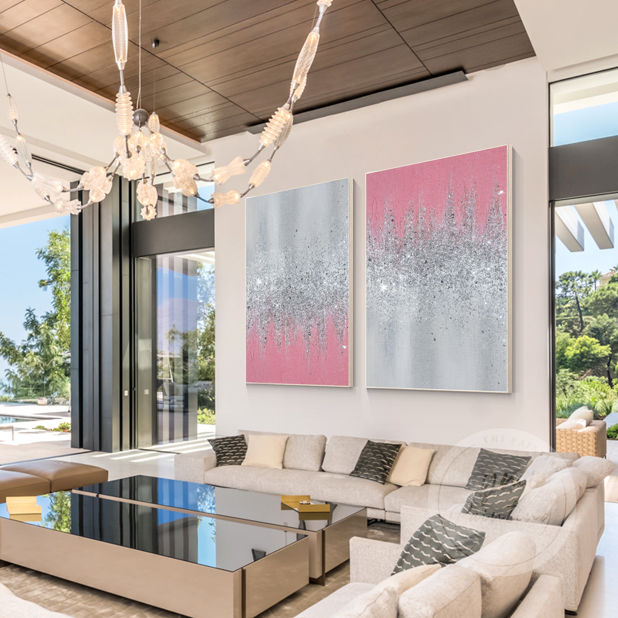 pink glass wall art absract art