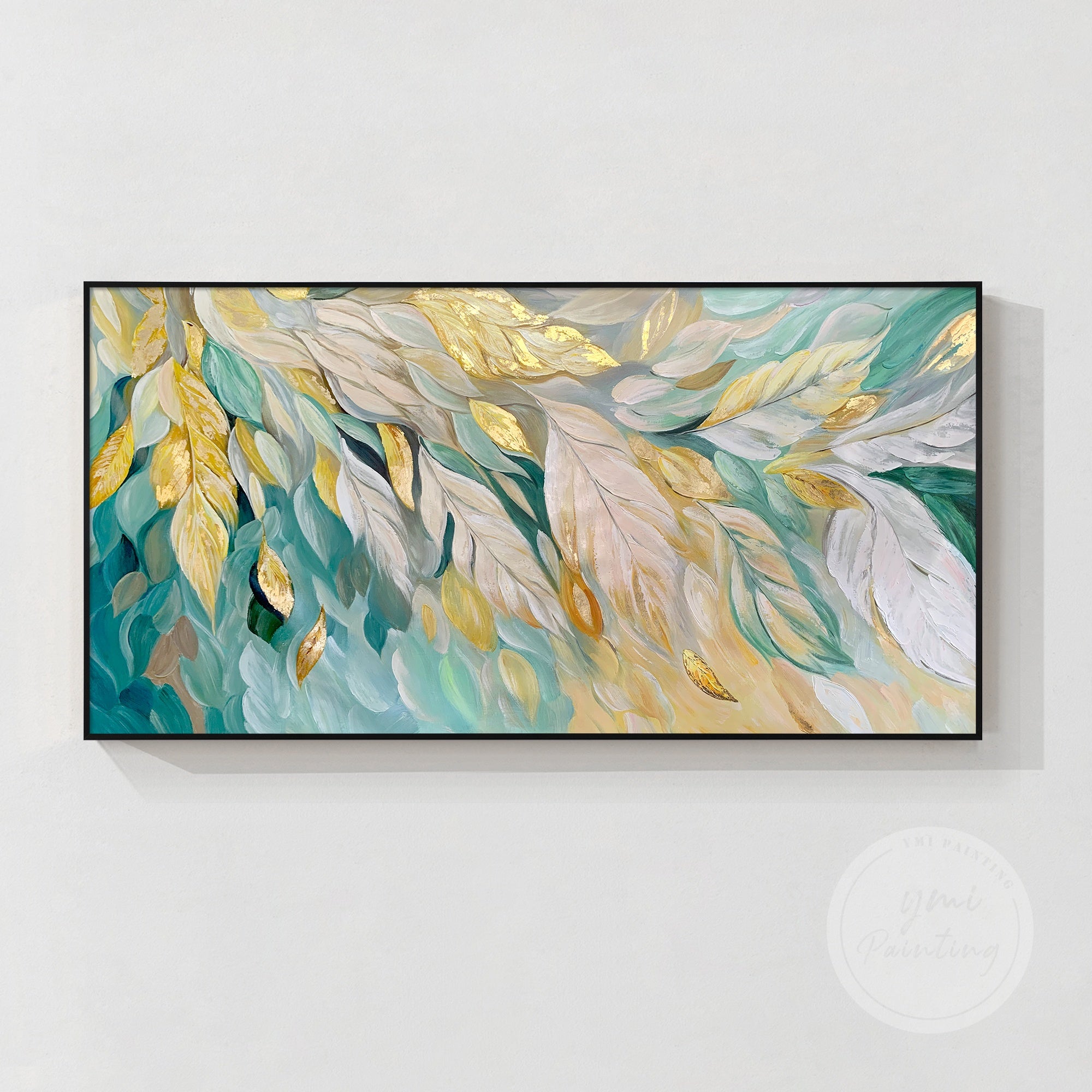 Teal Gold Leaf Canvas Painting