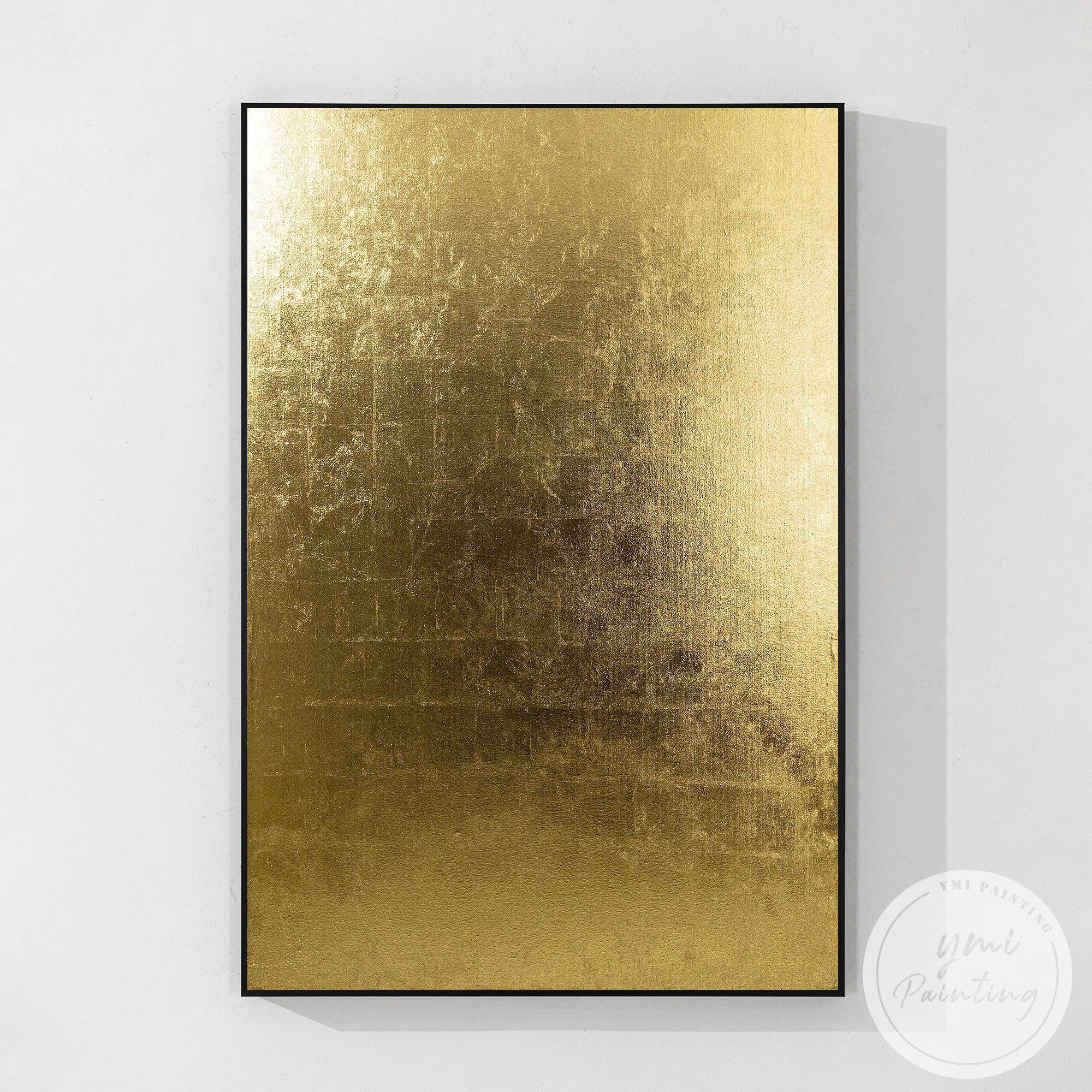 Elegant vertical minimalist abstract painting with gold accents