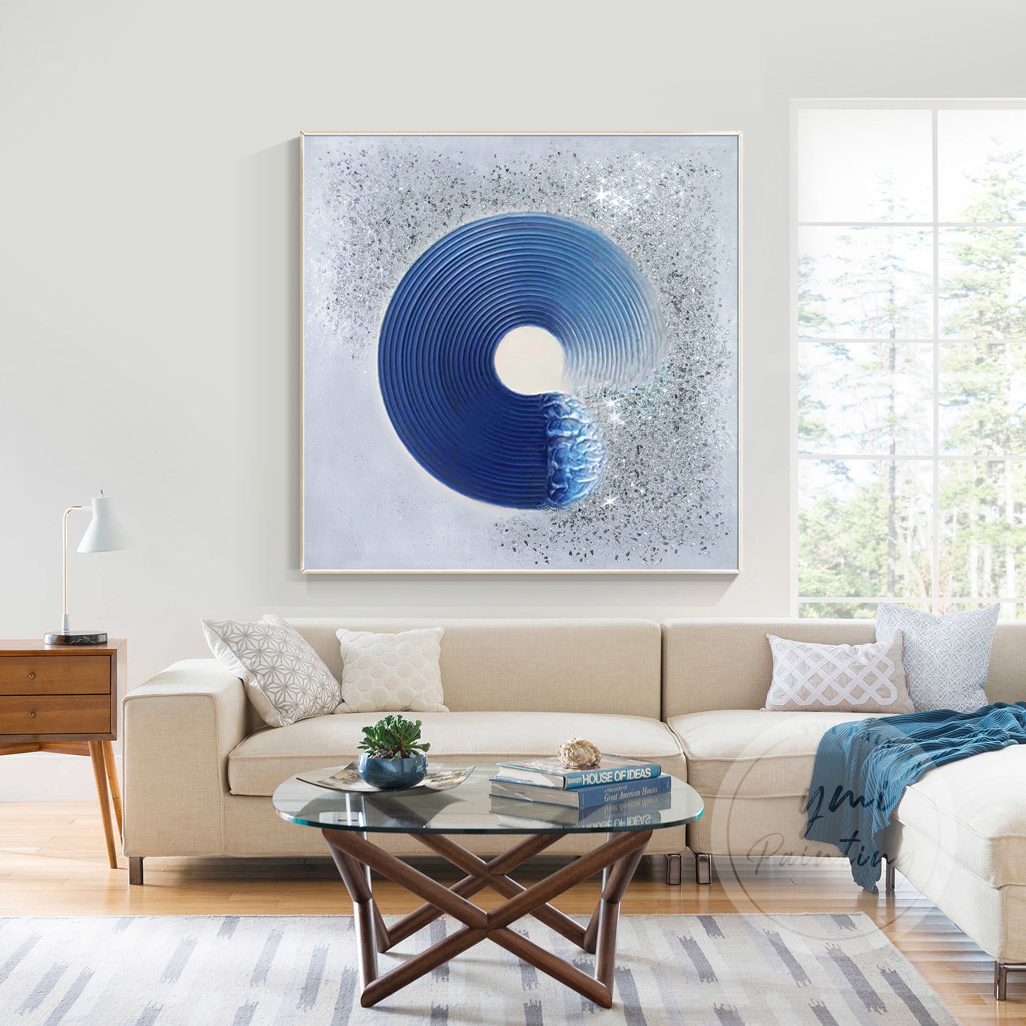 Giltter Navy Blue Abstract Wall Art