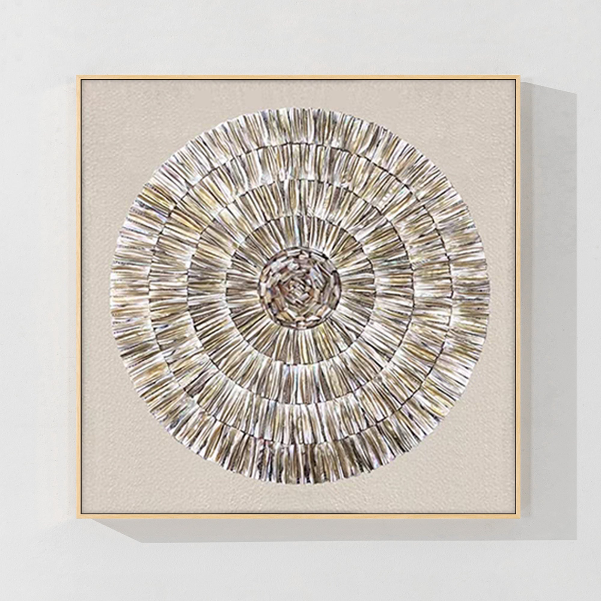 Minimalist Oyster Wall Art featuring natural oyster shells and subtle 3D textures, perfect for elegant, nature-inspired decor.
