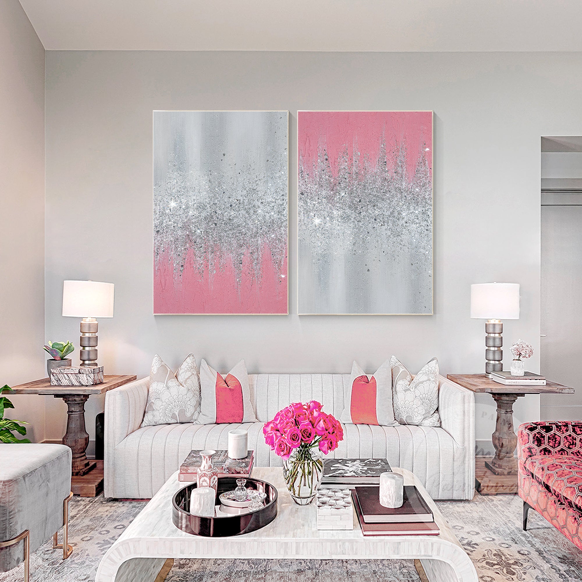 pink glass wall art absract art