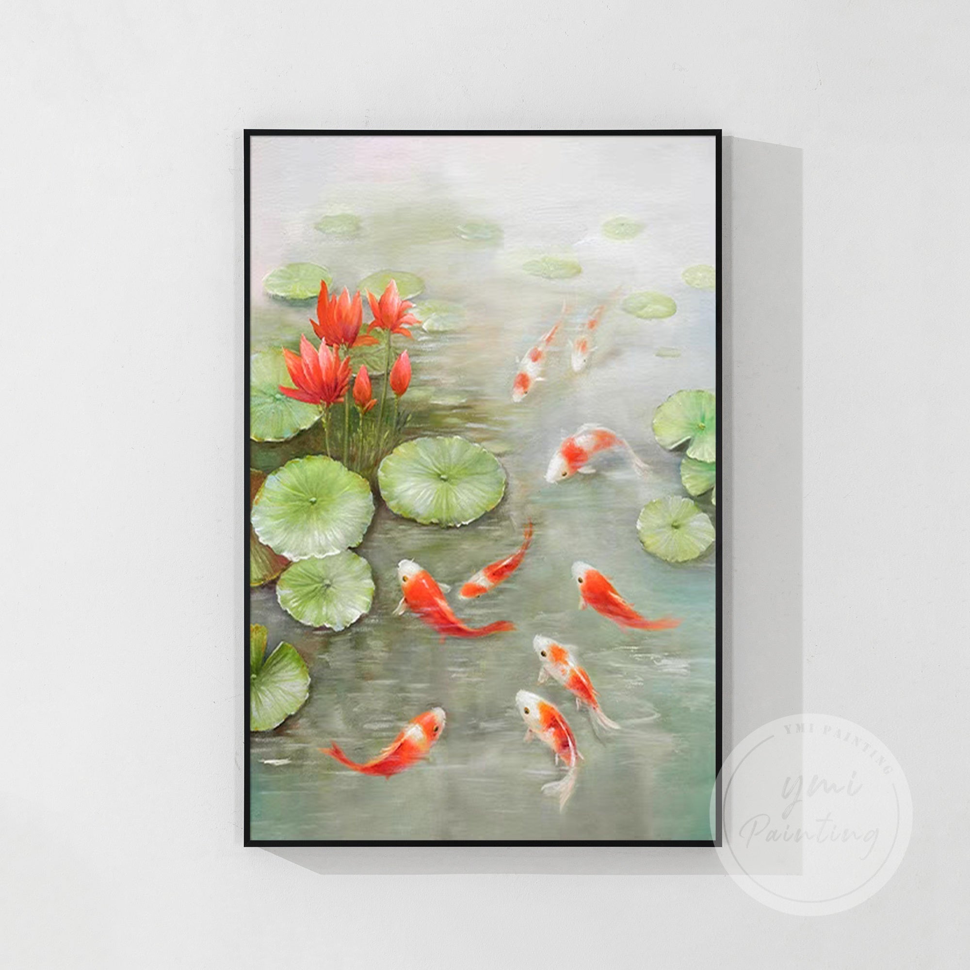 Unique 9 Koi Fish Wall Art featuring dynamic brushstrokes and bold colors, ideal for creating a striking focal point in any room, representing good fortune and harmony.