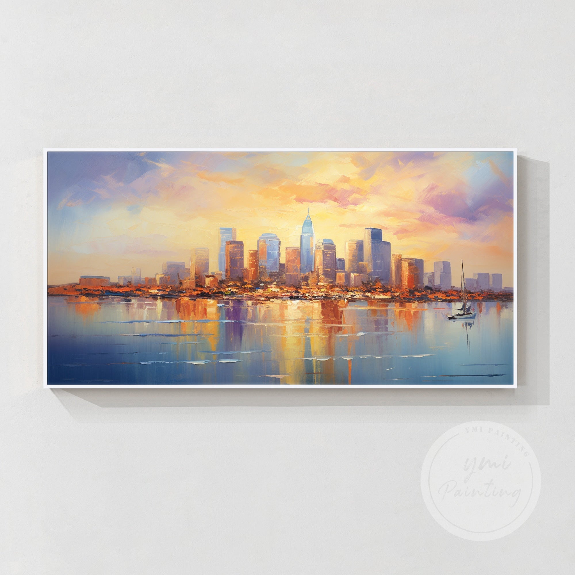 
Bold and dynamic Boston city painting, ideal for adding character and style to office spaces.

