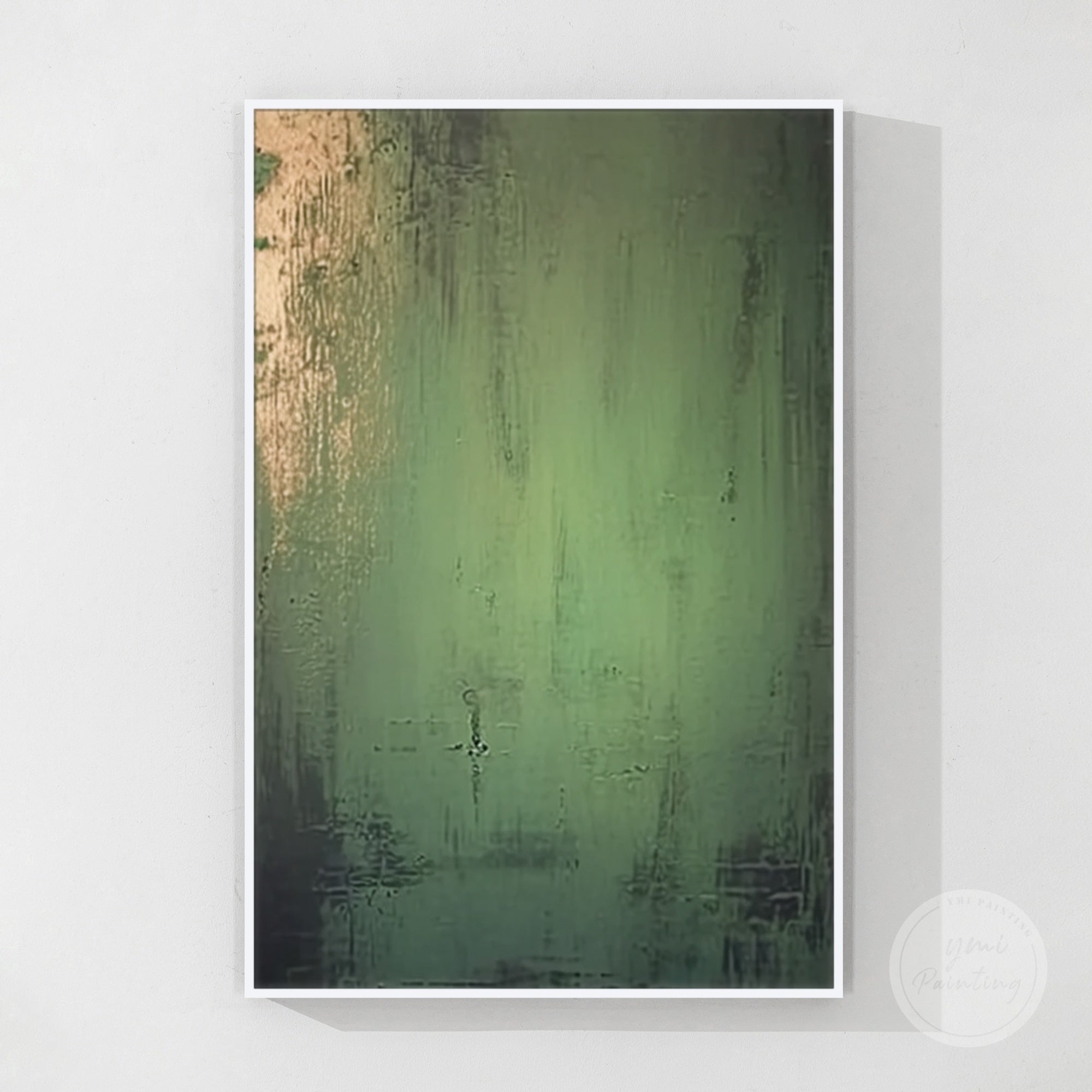 Large emerald green and gold canvas wall art