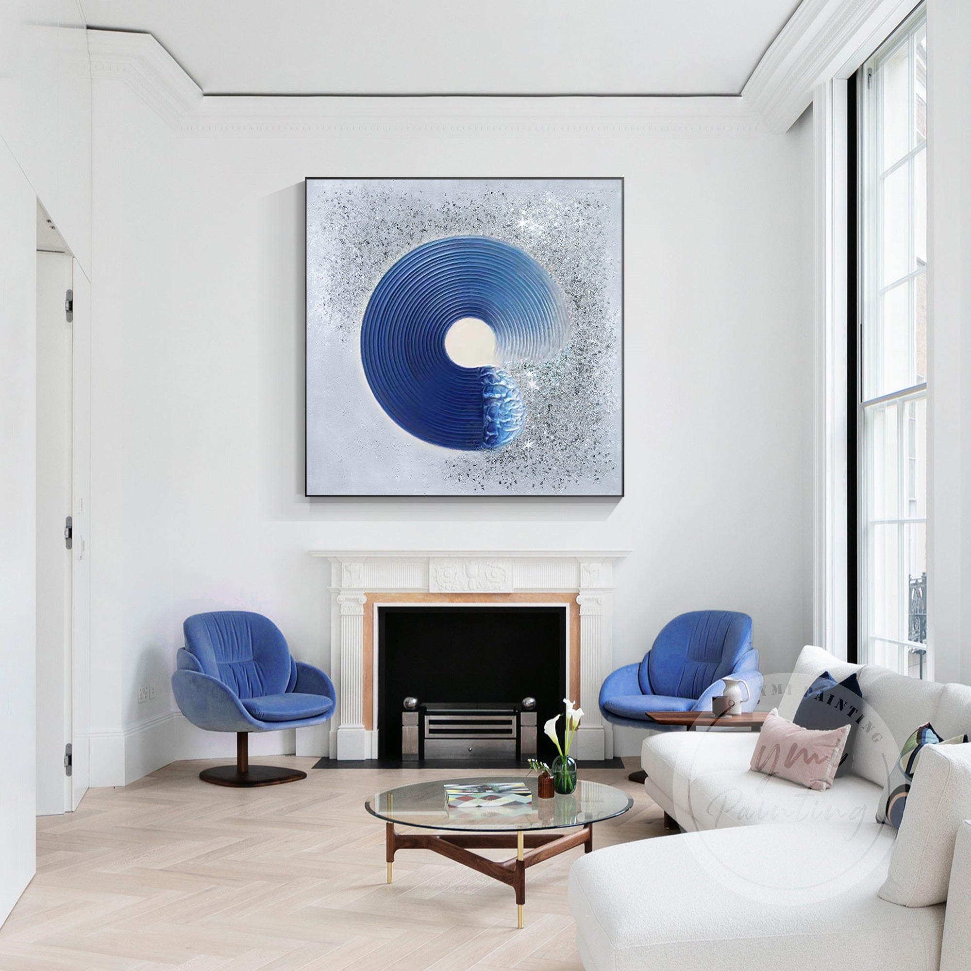 Giltter Navy Blue Abstract Wall Art