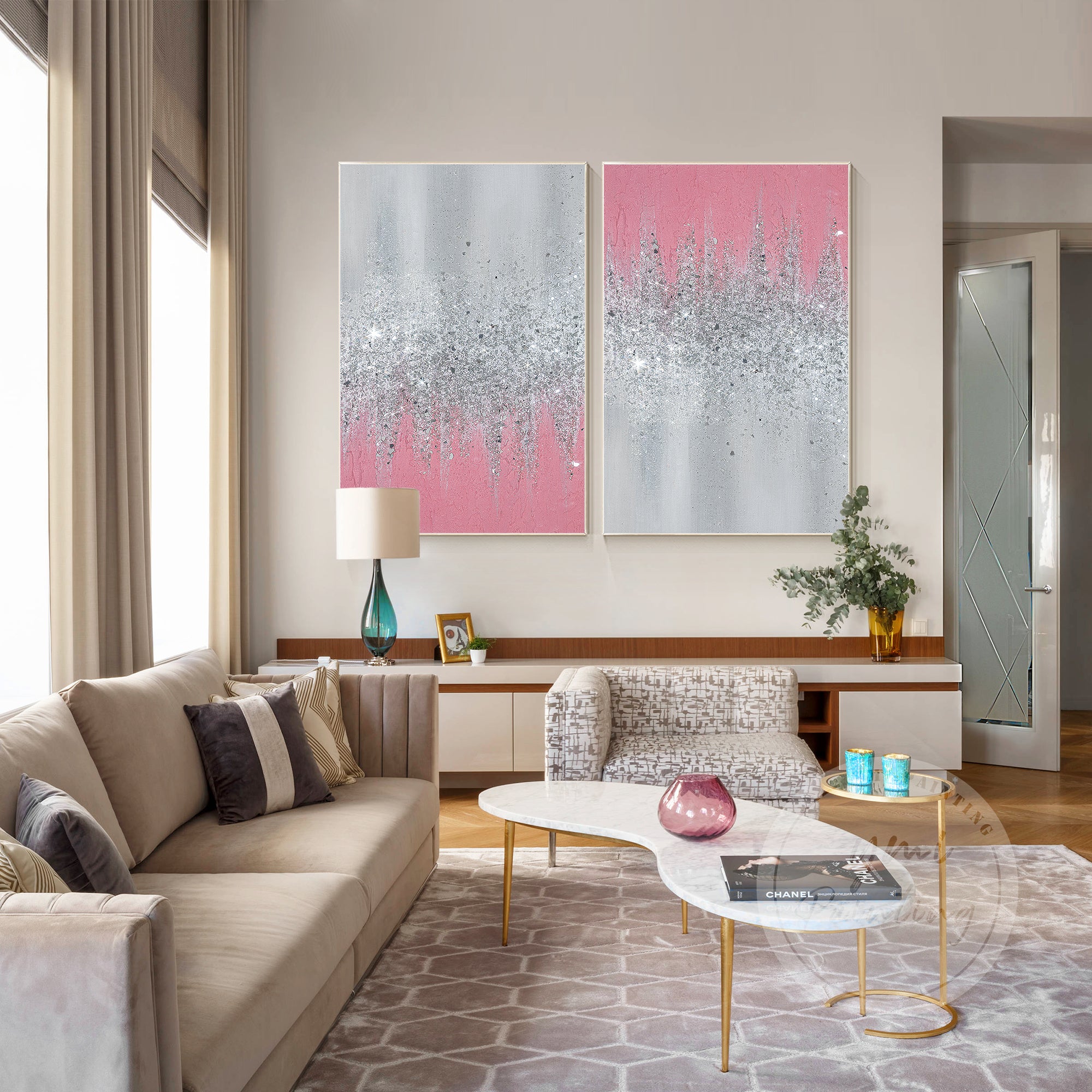 pink glass wall art absract art