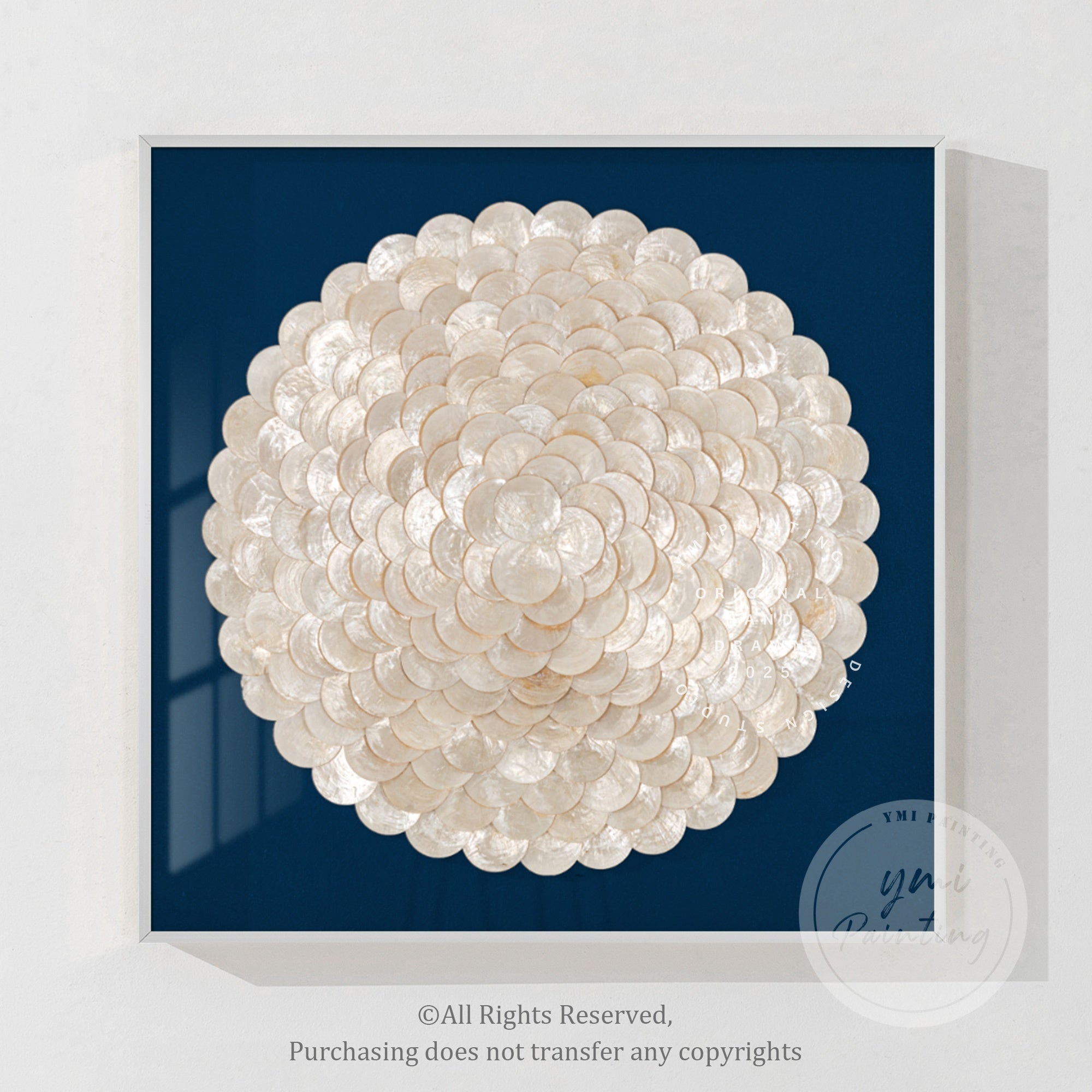 3D Seashell Art on Blue Background - Circular Elegance