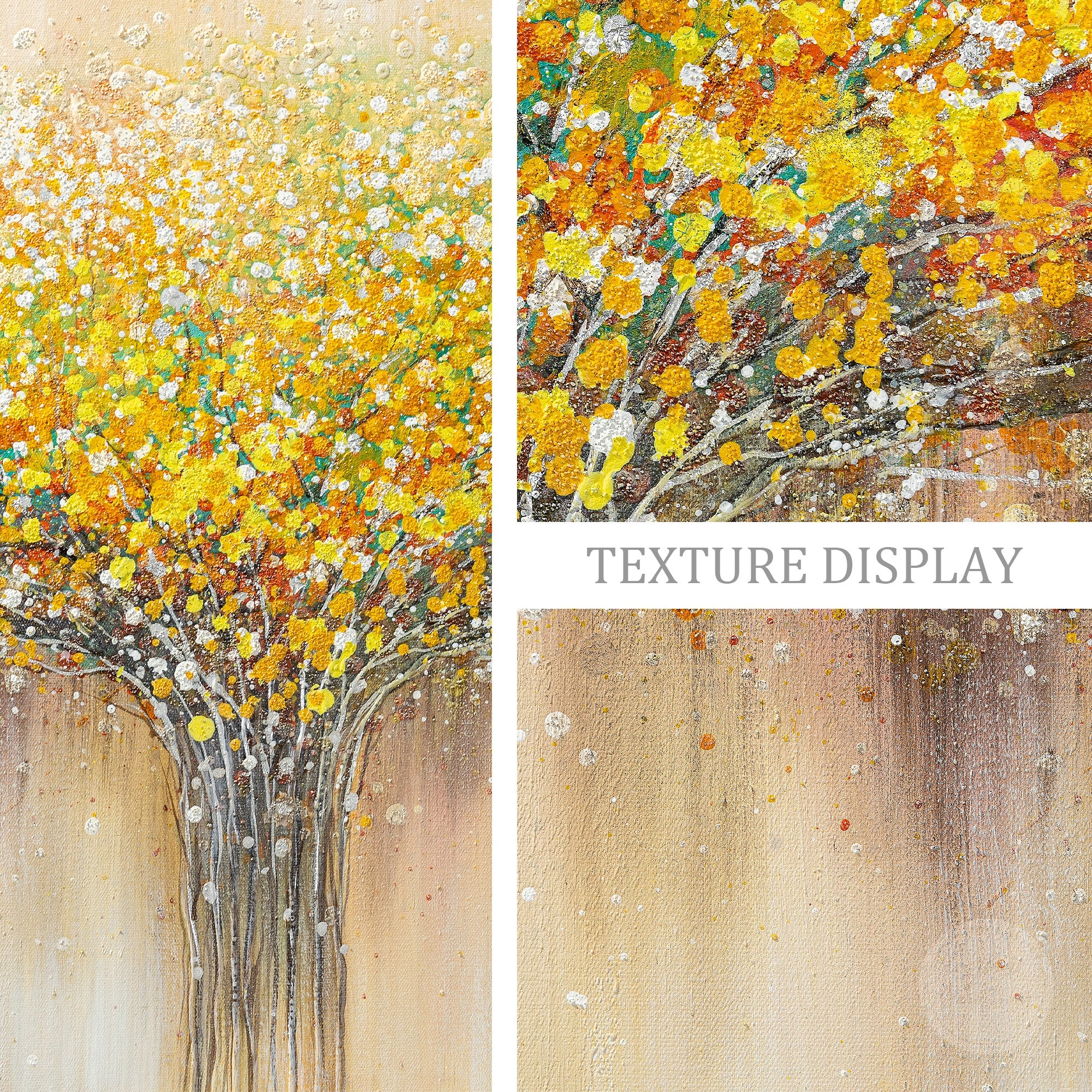 Abstract floral artwork with layered textures and colorful flowers creating a unique handmade wall decoration