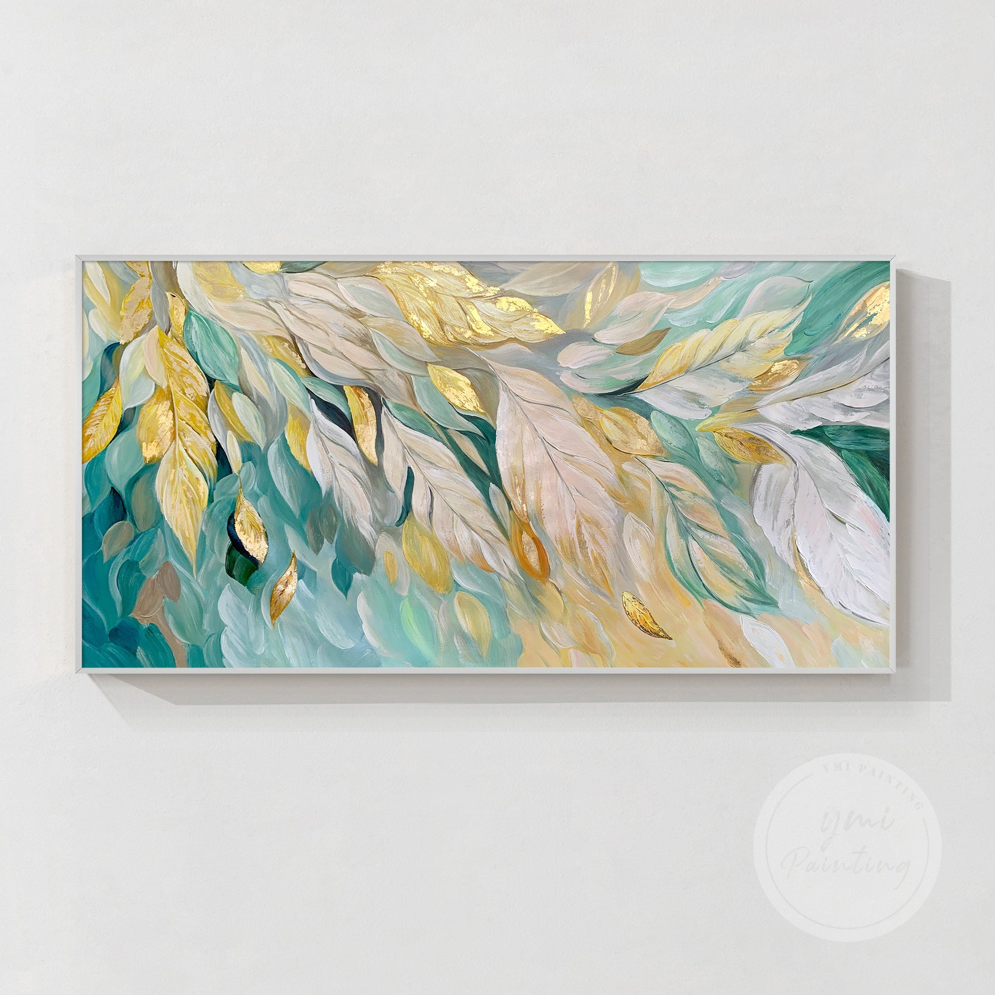 Teal Gold Leaf Canvas Painting