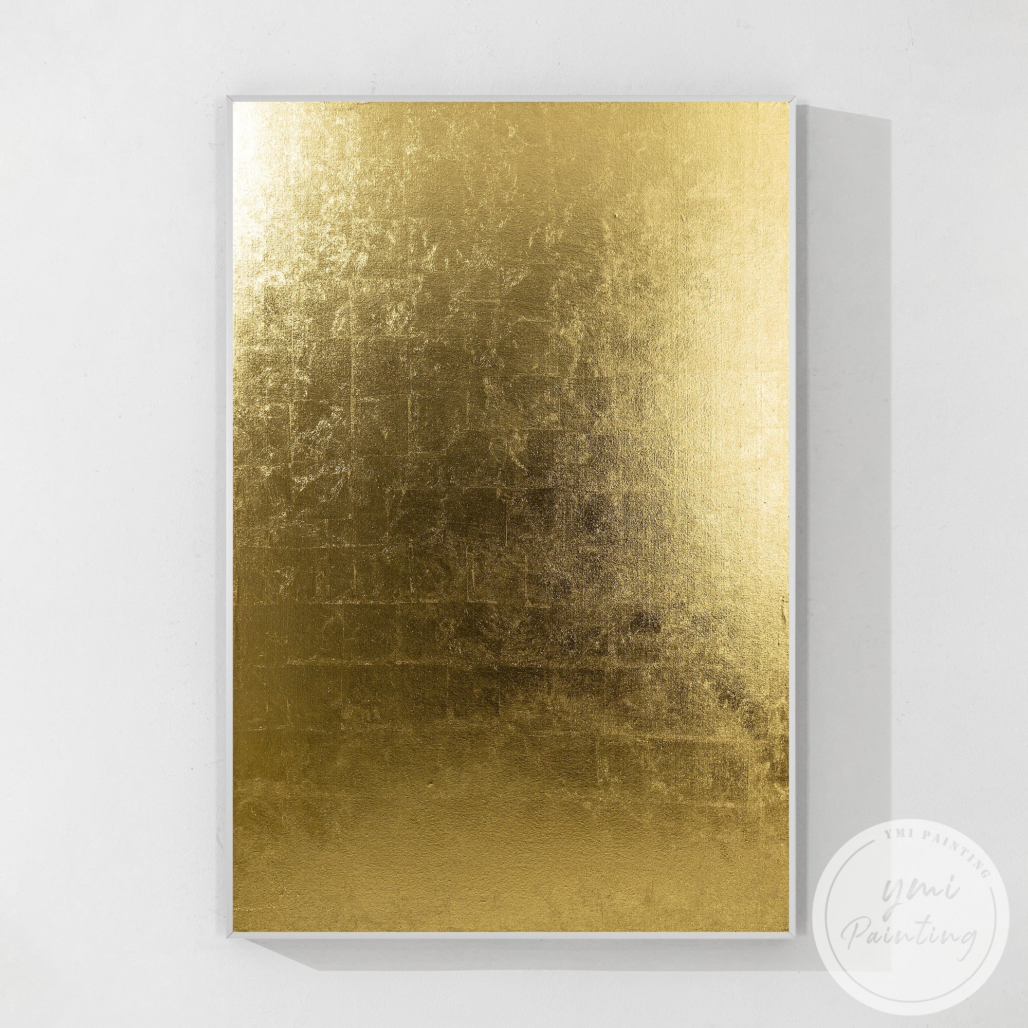 Elegant vertical minimalist abstract painting with gold accents