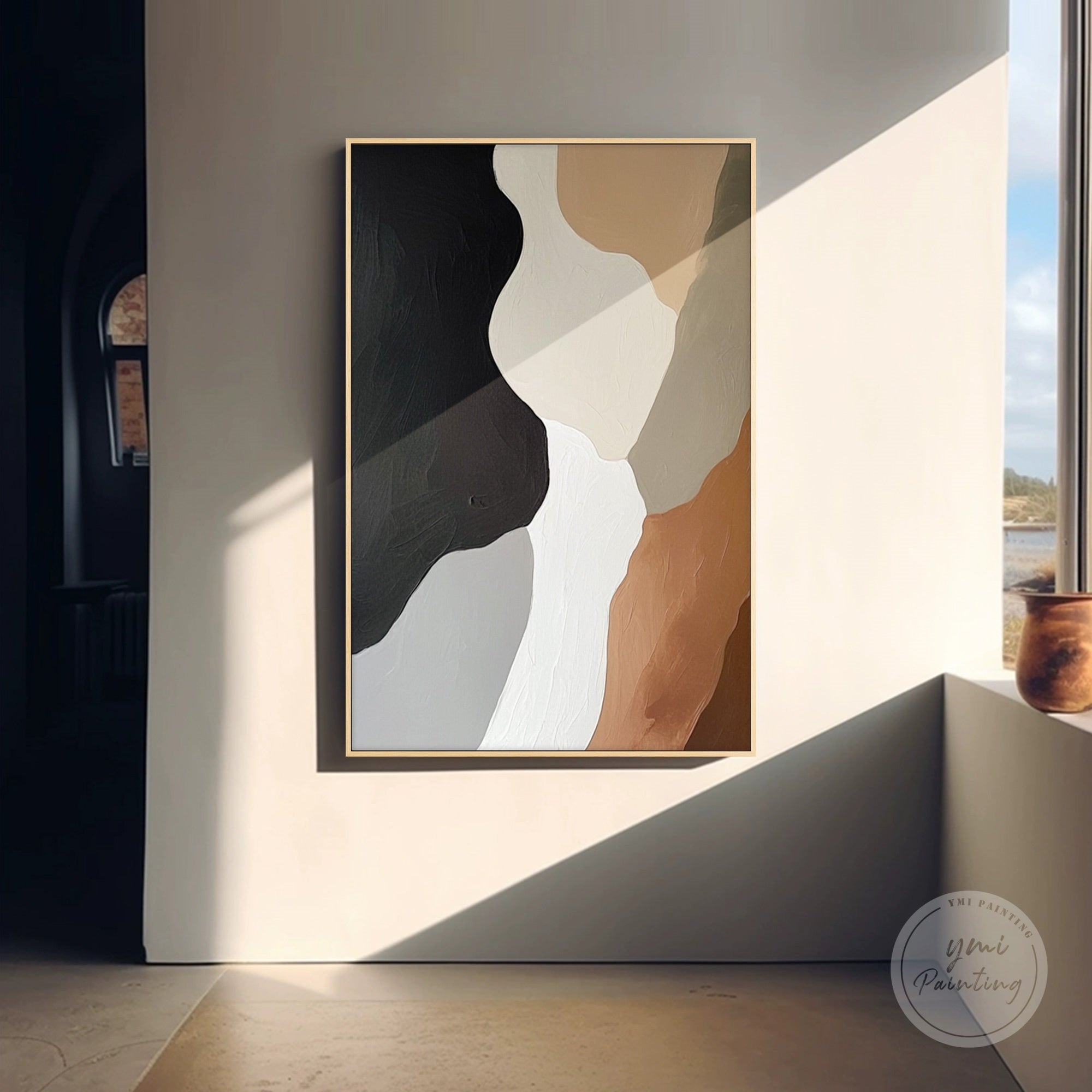 Minimalist neutral canvas painting, ideal for sophisticated interiors.