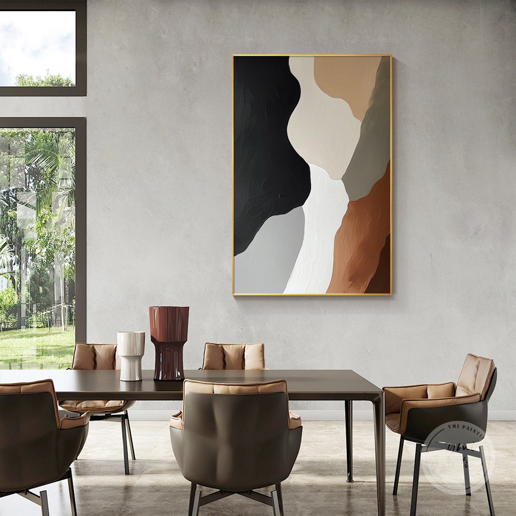 Layered neutral wall art with minimalist composition and soft brushwork.