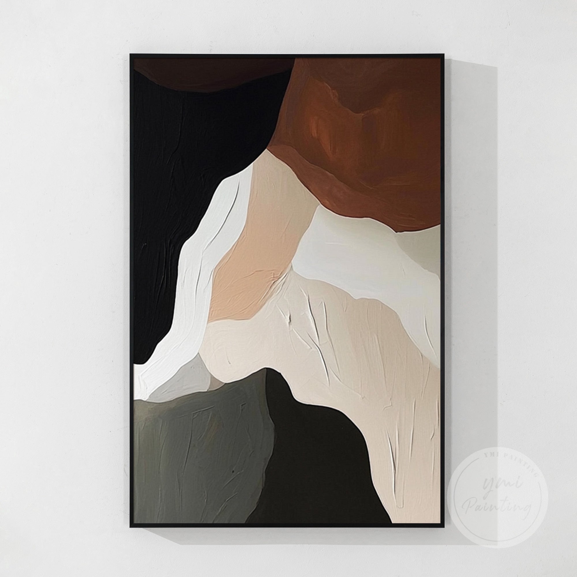 Contemporary minimalist abstract art with neutral color palette on textured canvas.