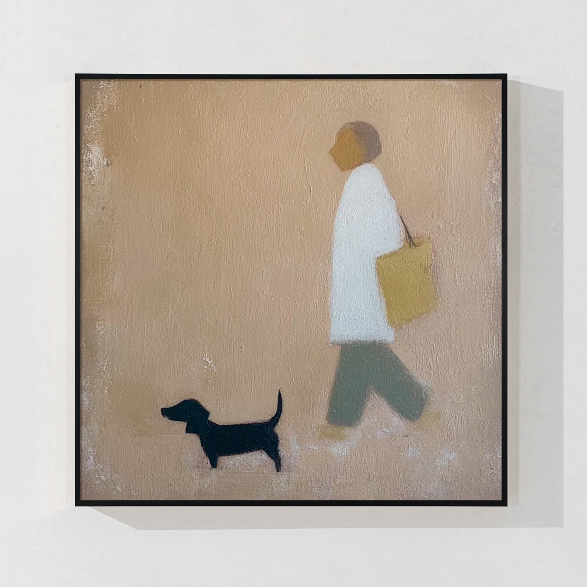 Abstract oil painting of a puppy in brown tones with textured Wabi-Sabi design.