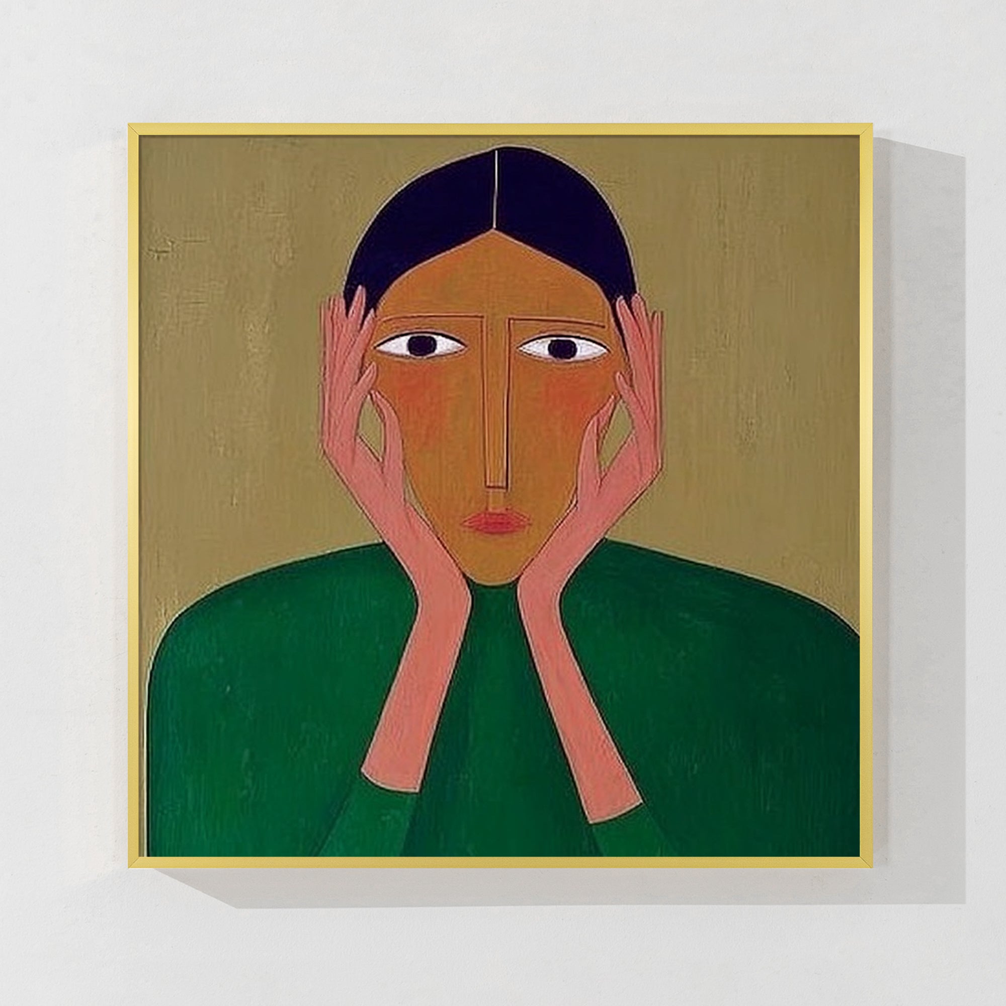 Modern figurative expressionist portrait, hand-painted with bold colors and abstract forms, perfect for contemporary wall decor.