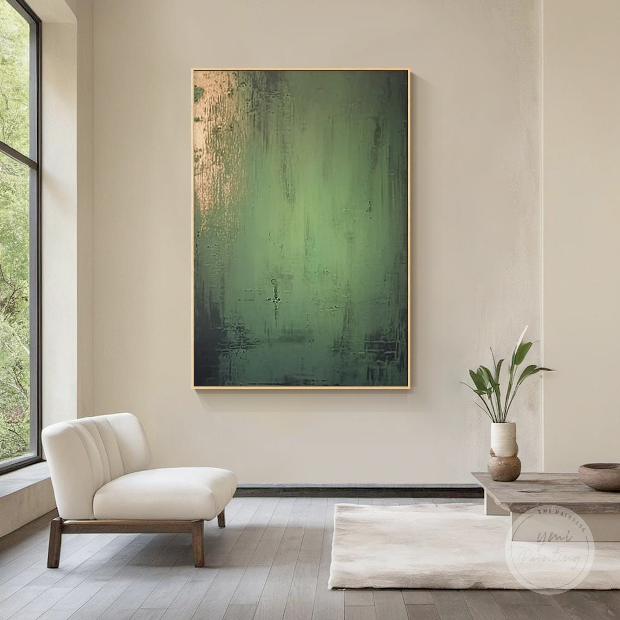 Green and gold textured wall art for modern decor