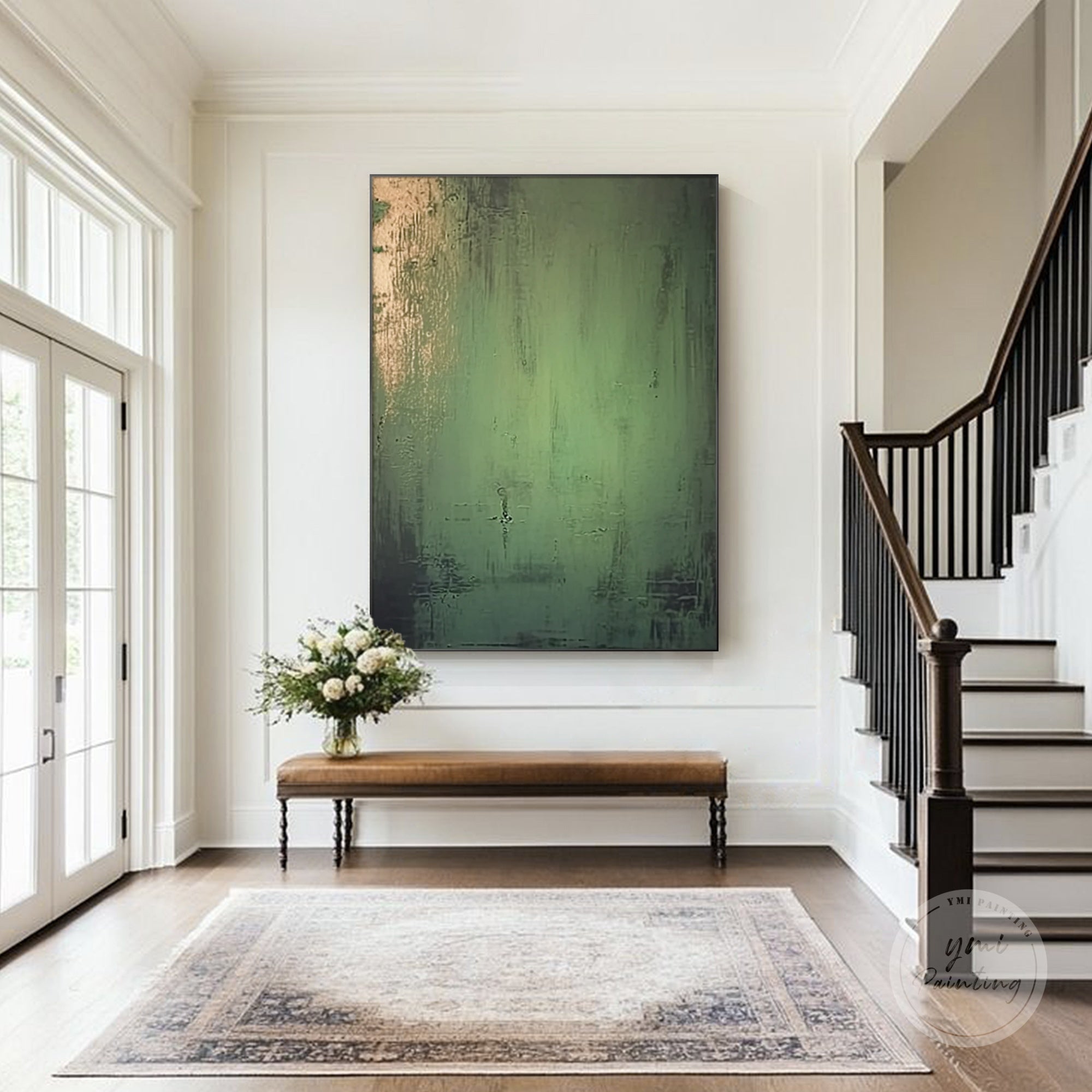Elegant emerald green and gold wall art for living room