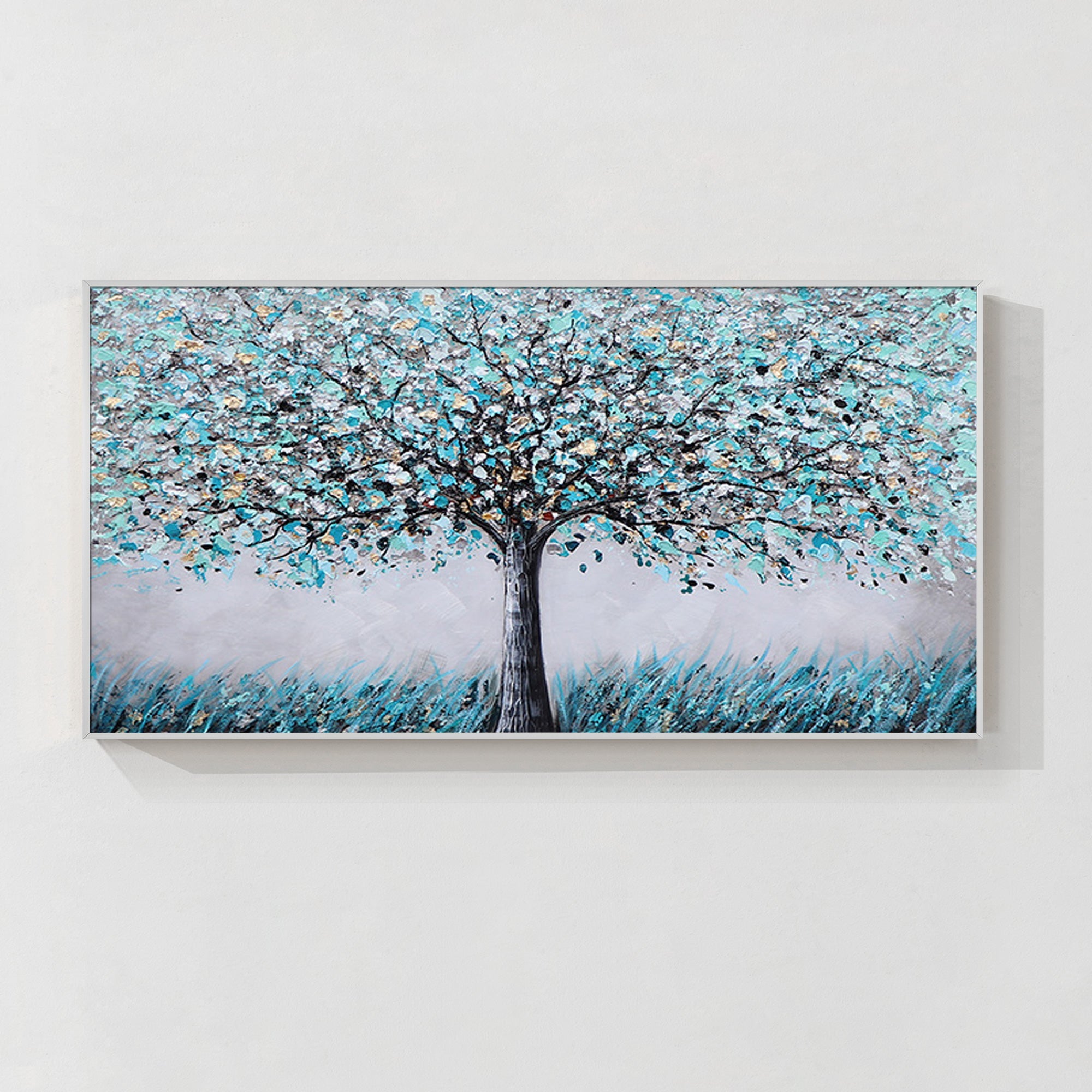 Abstract Blue and Gold Blooming Tree Wall Art on Canvas 3