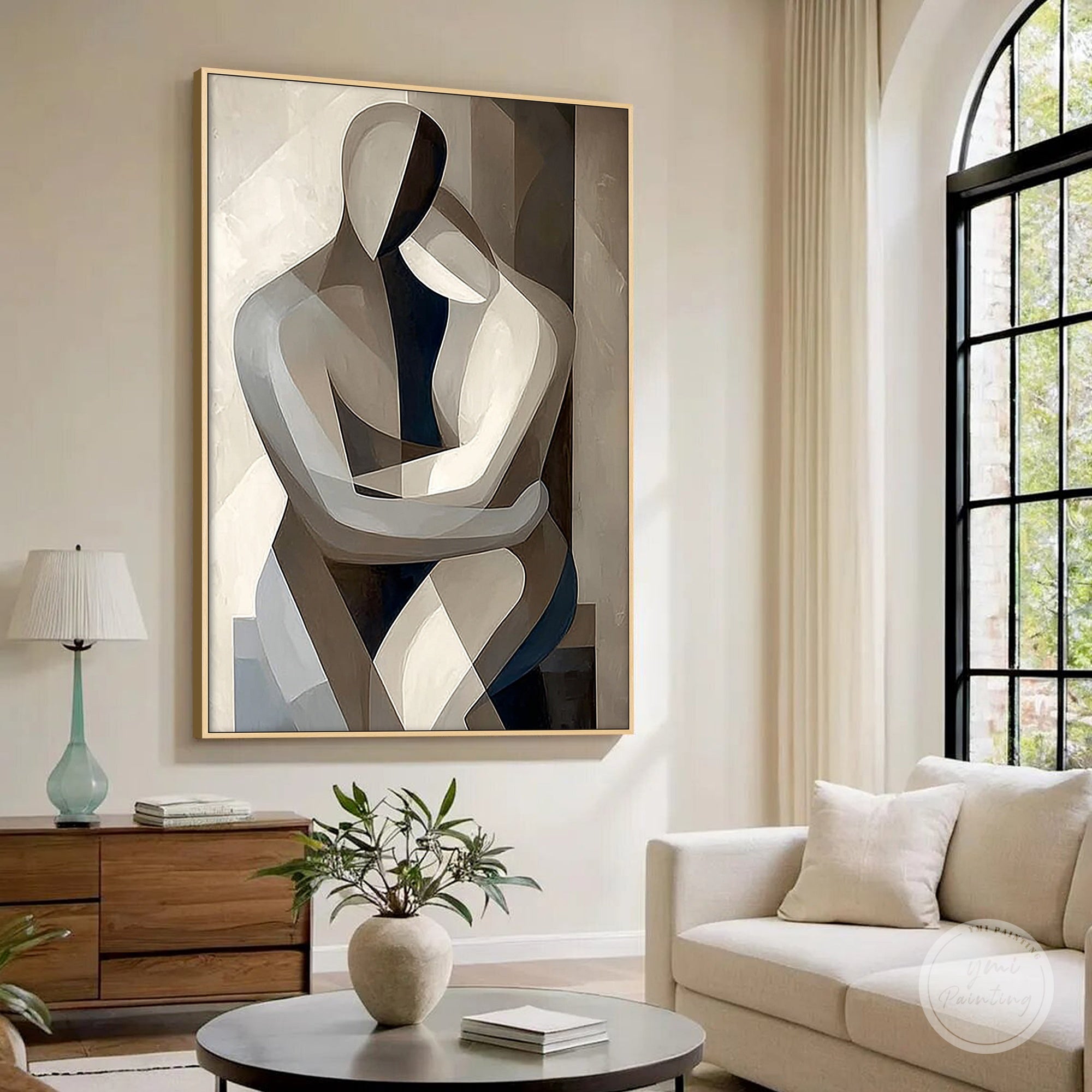 abstract human silhouette painting soft tones canvas