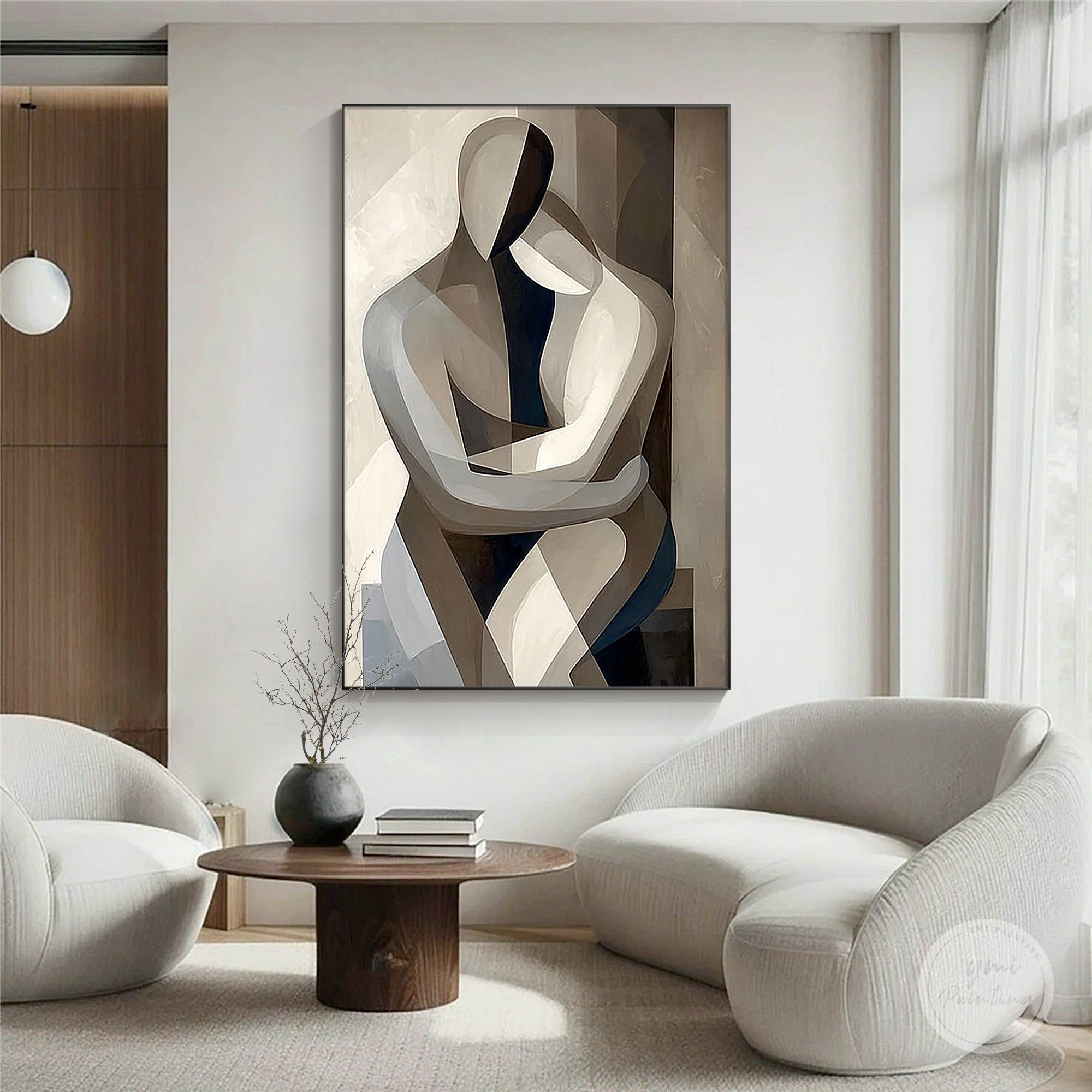 obra de arte de figura abstracta neutra decoración moderna para el hogar