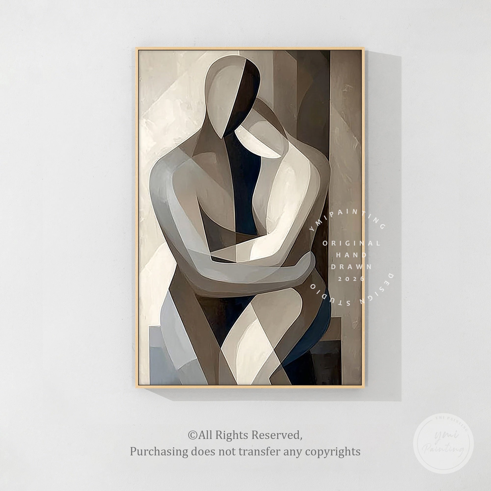 pintura abstracta de figura forma humana minimalista en lienzo