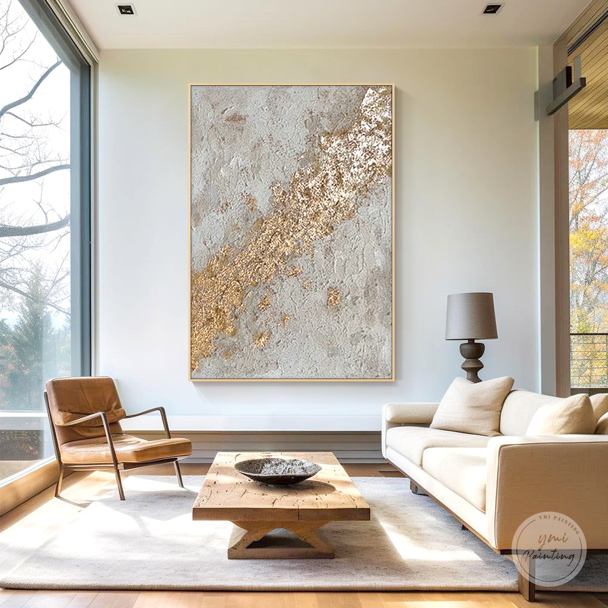 Modern textured abstract artwork with metallic gold finish