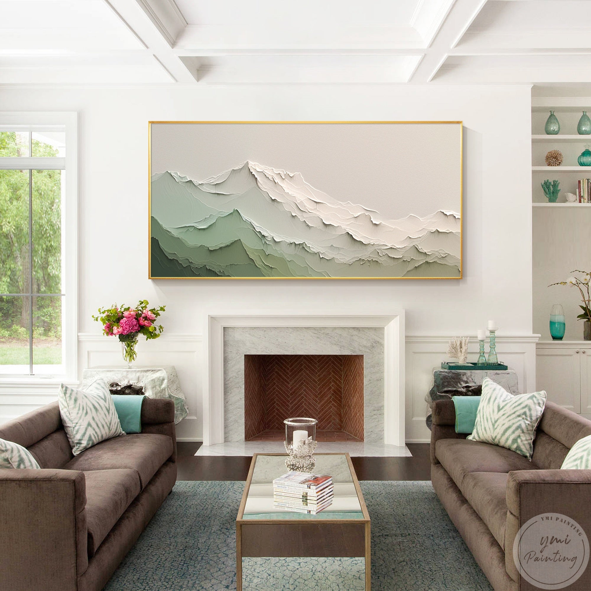 A serene depiction of a mountain range in soft gradients, this abstract painting adds depth and tranquility with its calming, neutral palette.