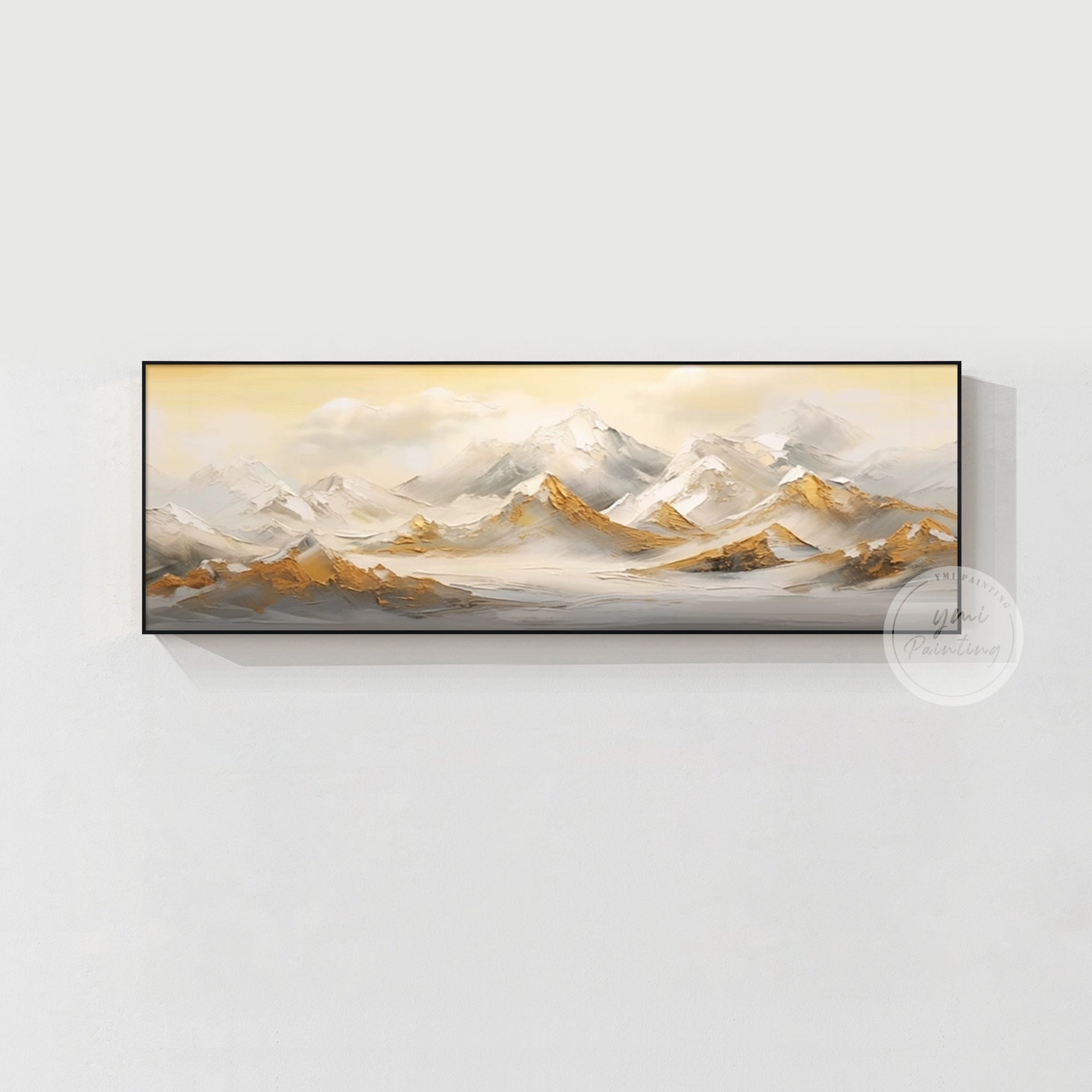 Minimalist mountain wall art above a console table in a modern hallway, tasteful gift for new homes